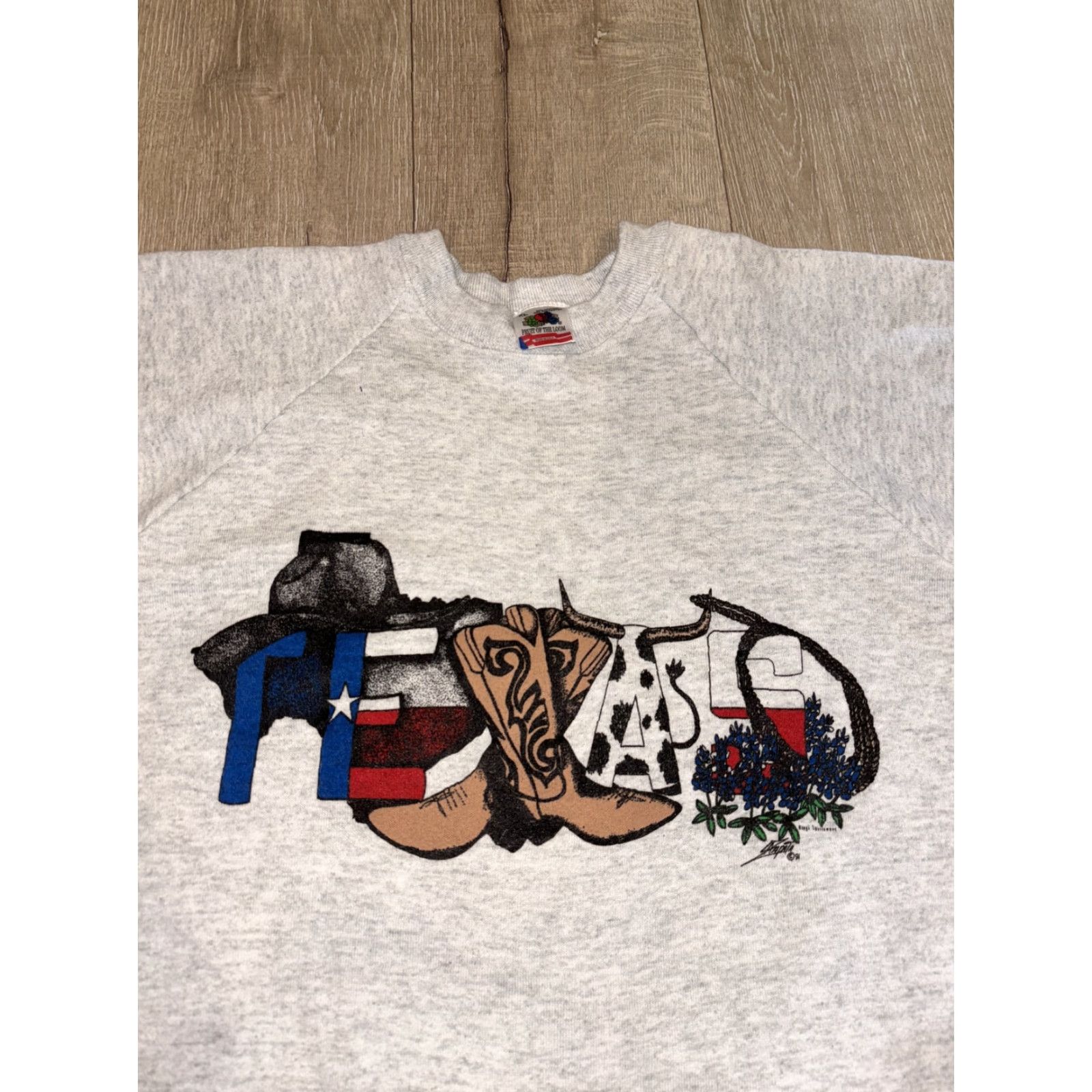 Fruit Of The Loom VINTAGE Friut Of The Loom Texas Gray Crewneck XL Mens Sweater Cowboy USA Made Cotton Logo Pullover All Seasons Cowboy Theme Size US XL / EU 56 / 4 - 4 Thumbnail