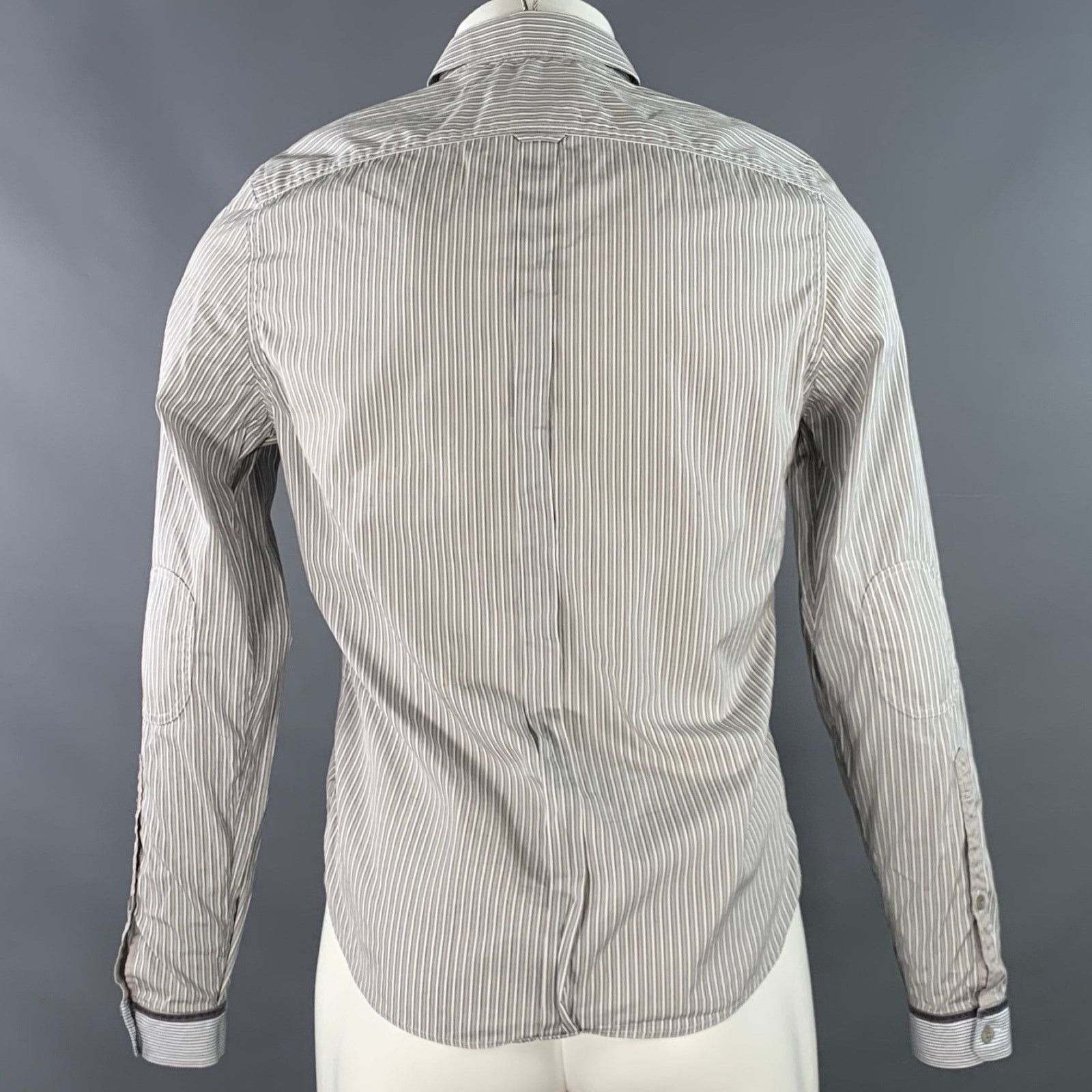 Burberry Prorsum Size S White Grey Stripe Cotton One Pocket Long Sleeve Shirt Size US S / EU 44-46 / 1 - 5 Thumbnail