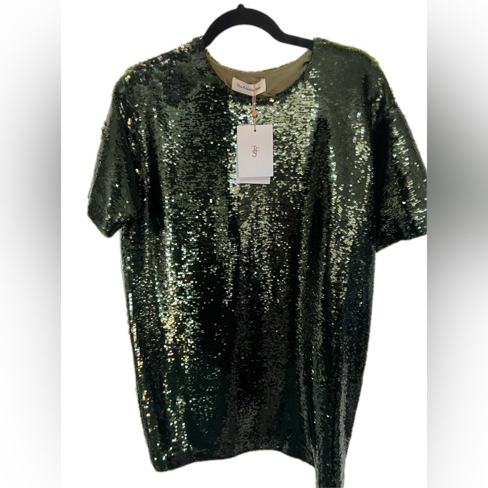 Frankie Shop The Frankie Shop Riley sequin mini tee dress Olive Small NWT Size S / US 4 / IT 40 - 3 Thumbnail