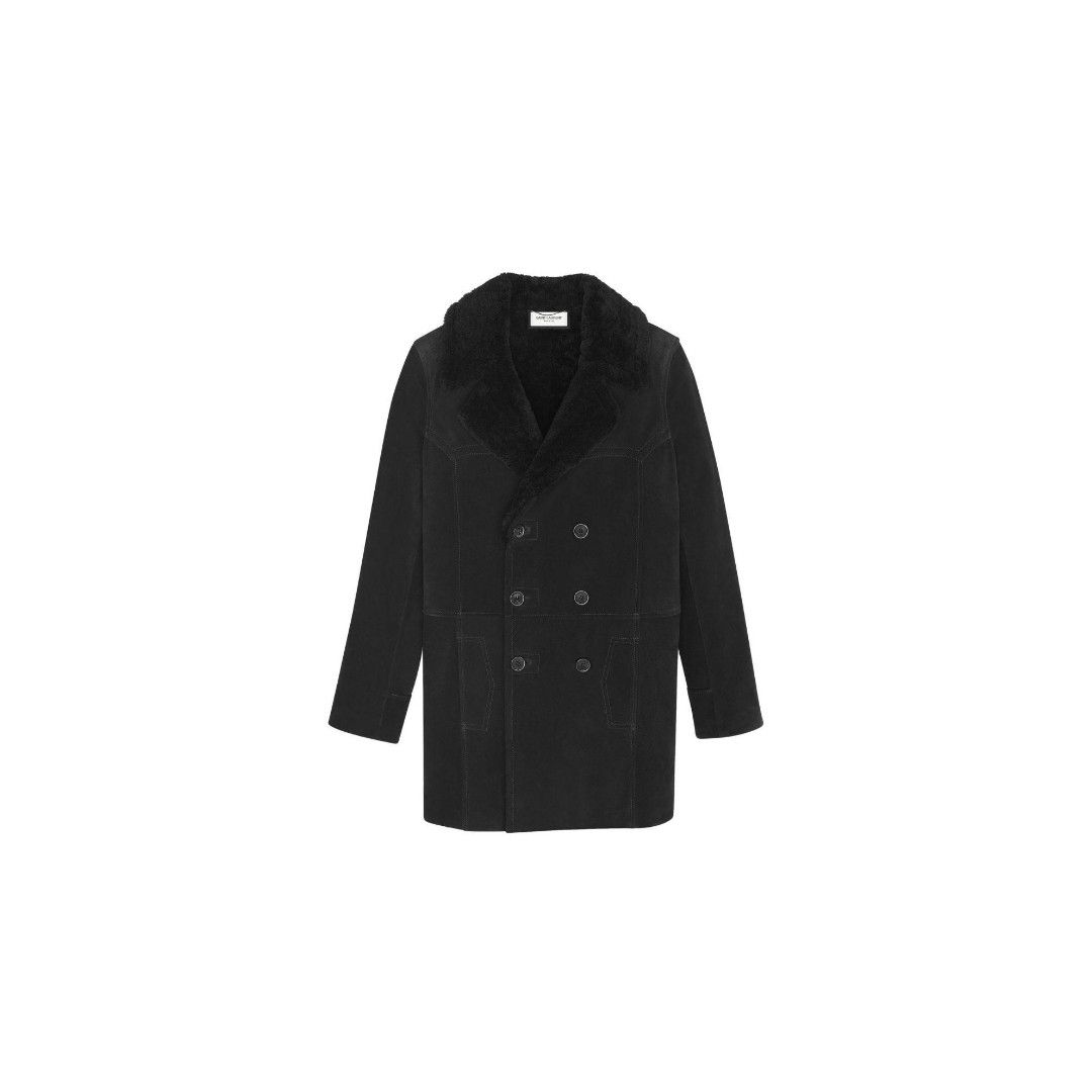 Saint Laurent Paris o1b1hav110625 704179 Double-Breasted Coat in Suede Shearling Size US M / EU 48-50 / 2 - 1 Thumbnail