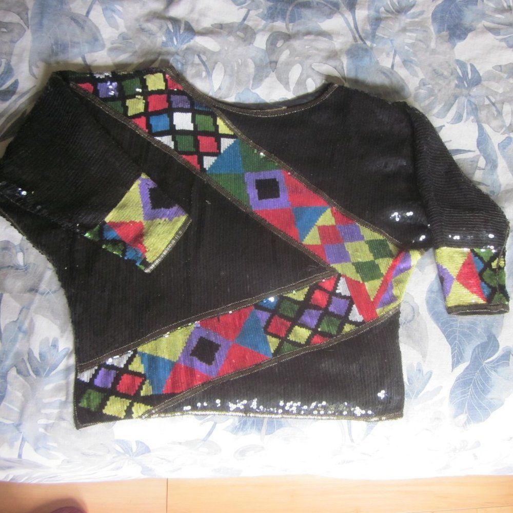Vintage SCALA Vintage Sequin Top Womens Size L Long Dolman Sleeve Bl Size L / US 10 / IT 46 - 5 Thumbnail