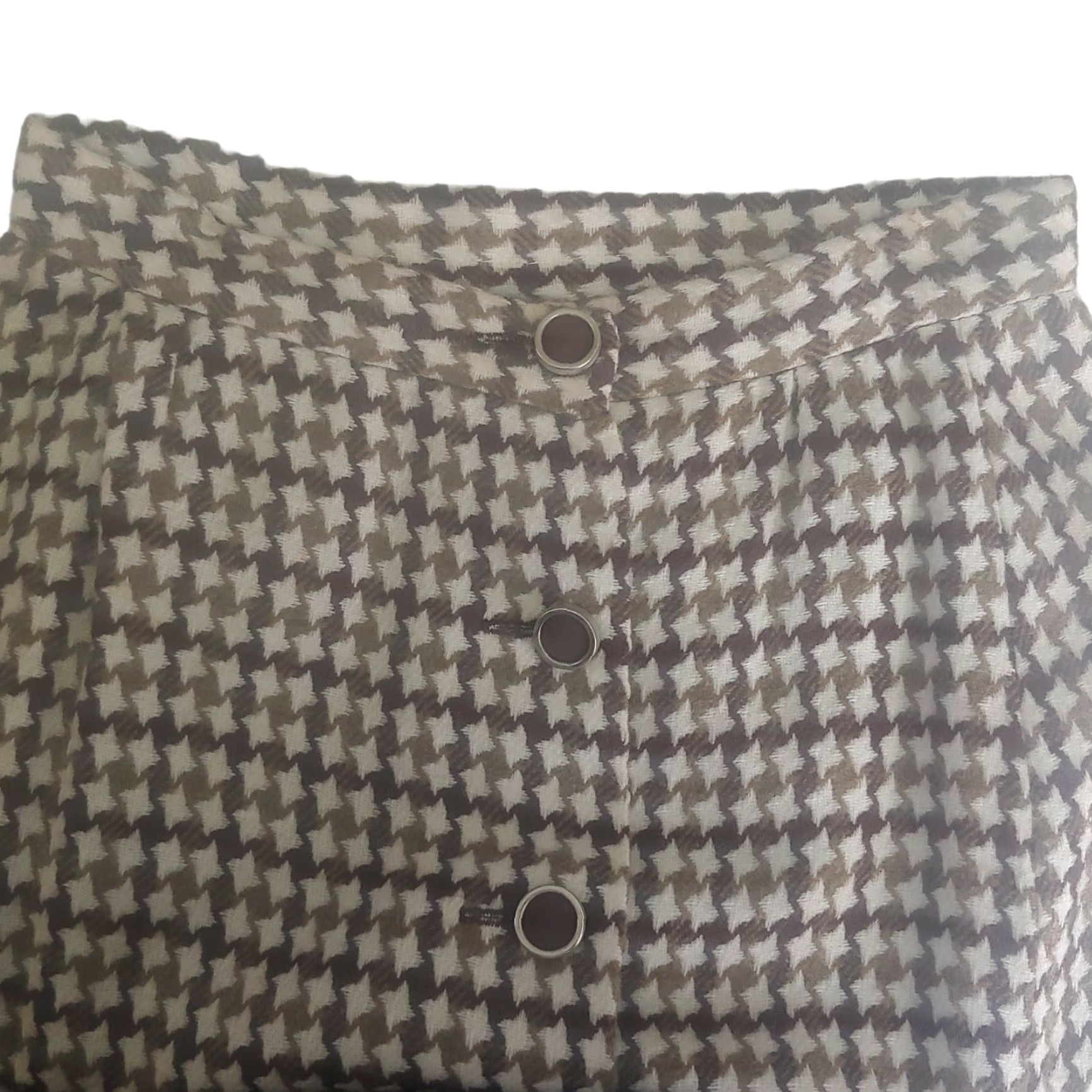 Vintage VINTAGE Skirt 1960s Houndstooth Button Front Long A-Line Maxi Women 12 Brown/White 40.5" Size 34" / US 12 / IT 48 - 3 Thumbnail