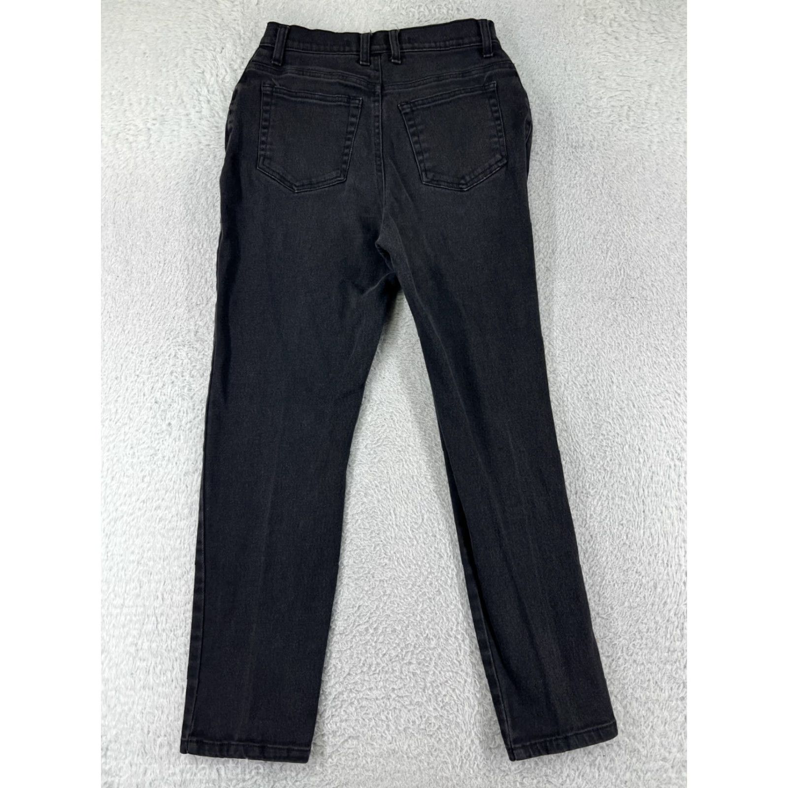 Lee Womens St. Johns Bay Pants 8P Black Denim Jeans High Rise Straight Leg Cotton Size 30" / US 8 / IT 44 - 2 Thumbnail