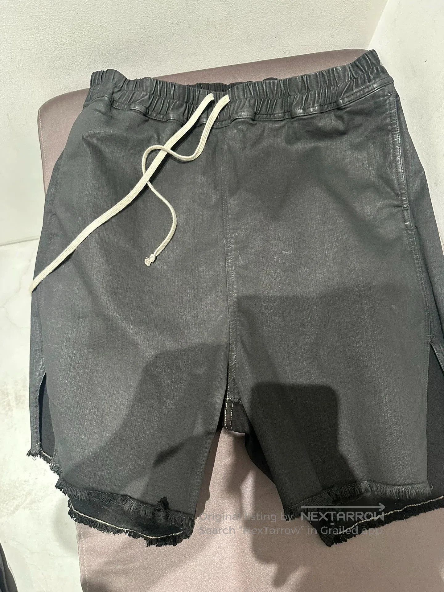 Rick Owens Black Frayed Hem Drawstring Shorts. Size US 34 / EU 50 - 1 Thumbnail