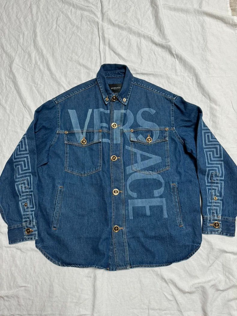 Versace Versace Denim Jacket with Greek Key Design - dmc Size US XL / EU 56 / 4 - 1 Thumbnail