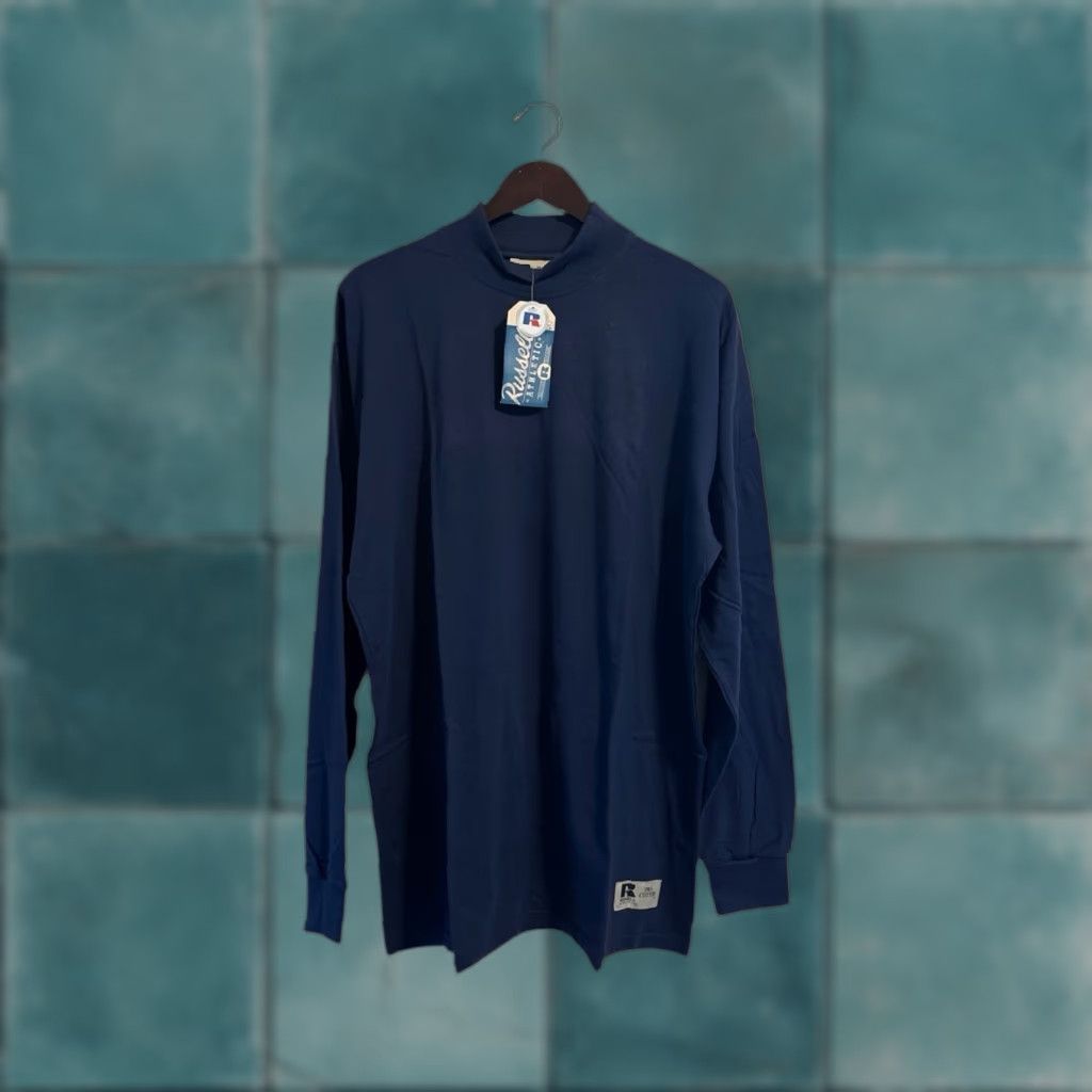 Russell Athletic VINTAGE Russell Athletic Pro Cotton Mock Neck Shirt Mens XL NOS NWT 90s Blue 31" Long 26" Across 26" Sleeves"} Size US XL / EU 56 / 4 - 1 Thumbnail