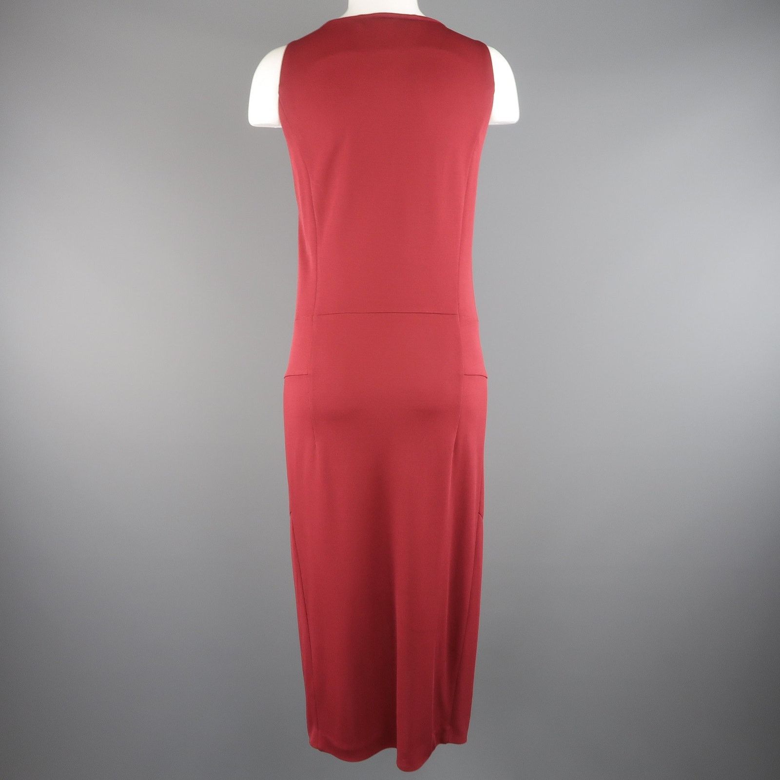Yves Saint Laurent Size 14 Burgundy Viscose Blend V Neck Shift Dress Size XL / US 12-14 / IT 48-50 - 8 Thumbnail