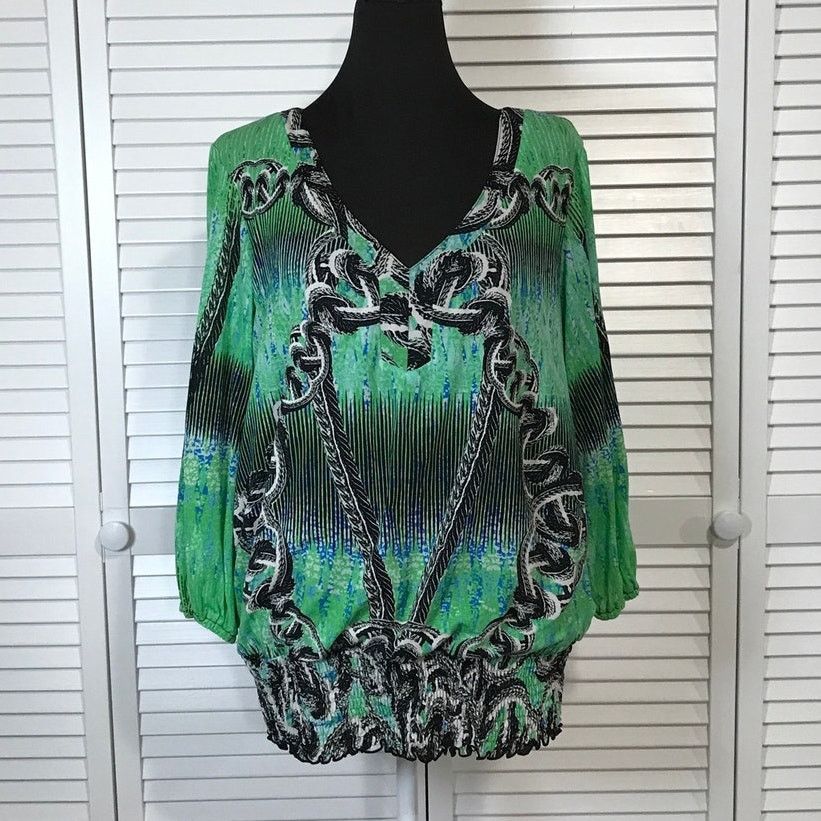 Other Valerie Stevens Retro Bohemian Green Black Blouse XL Size XL / US 12-14 / IT 48-50 - 1 Thumbnail