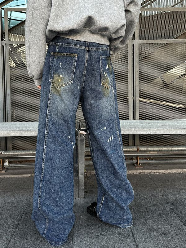 Japanese Brand Retro loose dirty dyed splashed ink jeans Size US 32 / EU 48 - 2 Thumbnail