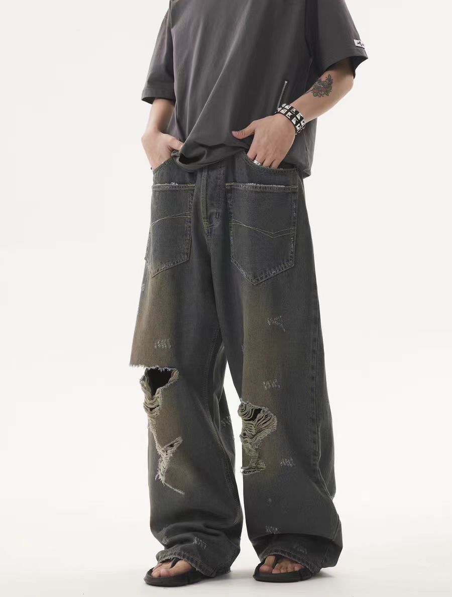 Vintage Reverse pocket washed ripped heavyweight baggy jeans Size US 34 / EU 50 - 2 Thumbnail