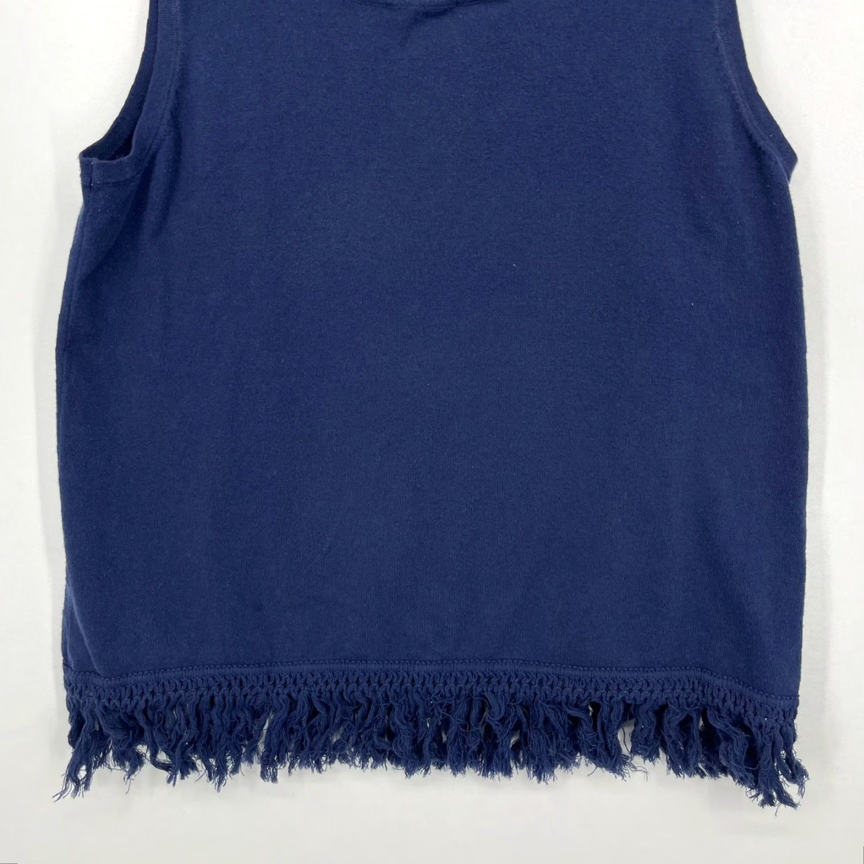Vintage Sail to Sable Tank Women's M Navy Blue Sleeveless Fringe Solid Shirt Size M / US 6-8 / IT 42-44 - 3 Thumbnail