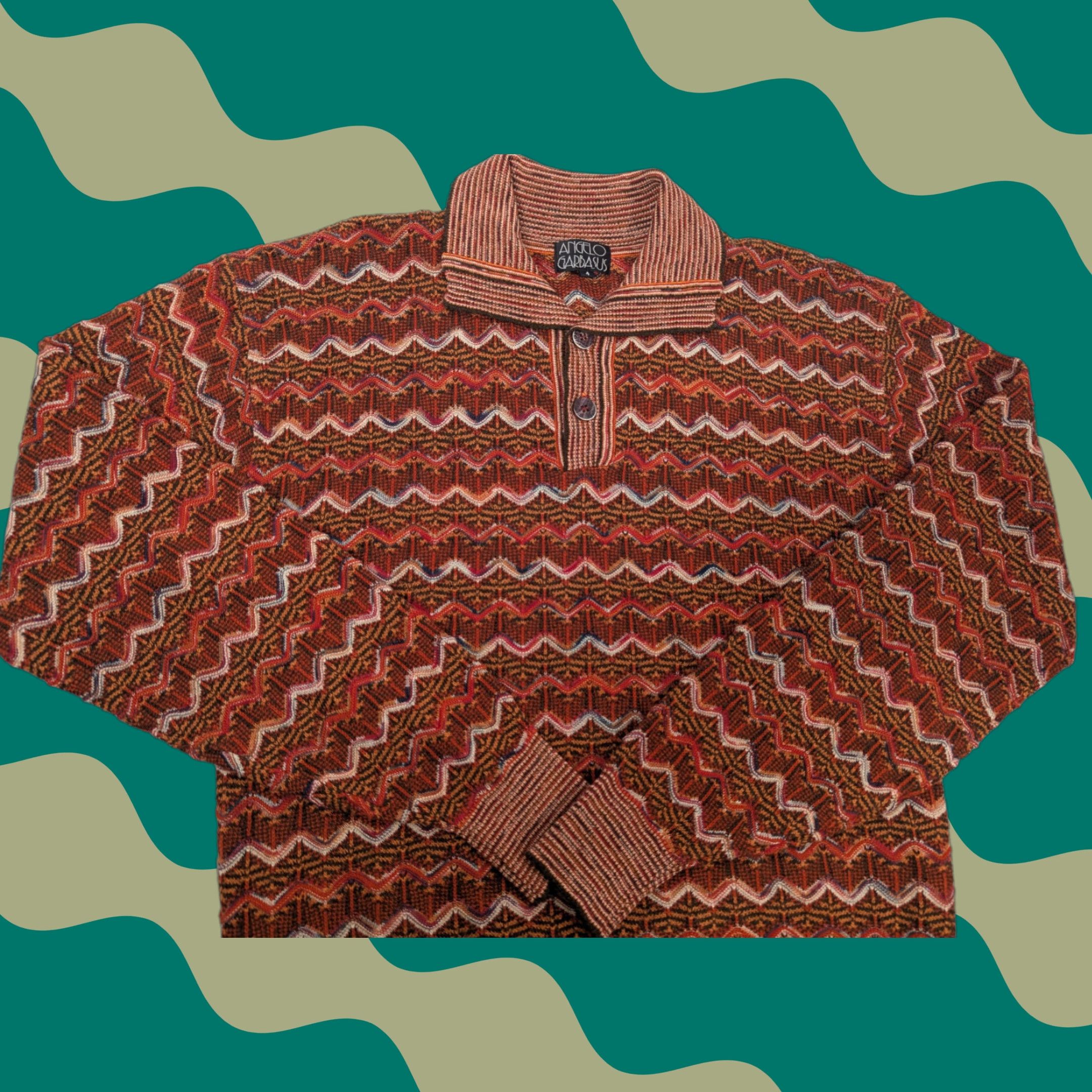 Vintage Angelo Garbasus Polo Long Sleeve Sweater Men’s 4 Collar Pullover Textured Wool Rust Geometric Knit Long Sleeve Wool Polo Sweater Mens 4 Size US S / EU 44-46 / 1 - 1 Thumbnail