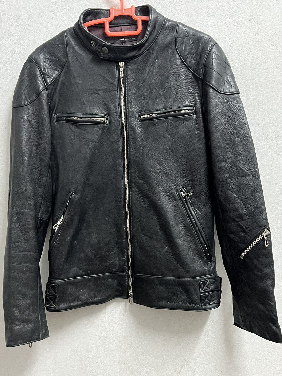 image of Avant Garde x Rockers Haruf Rusty Future Zipper Leather Jacket Punk Rock in Black (Size Small)