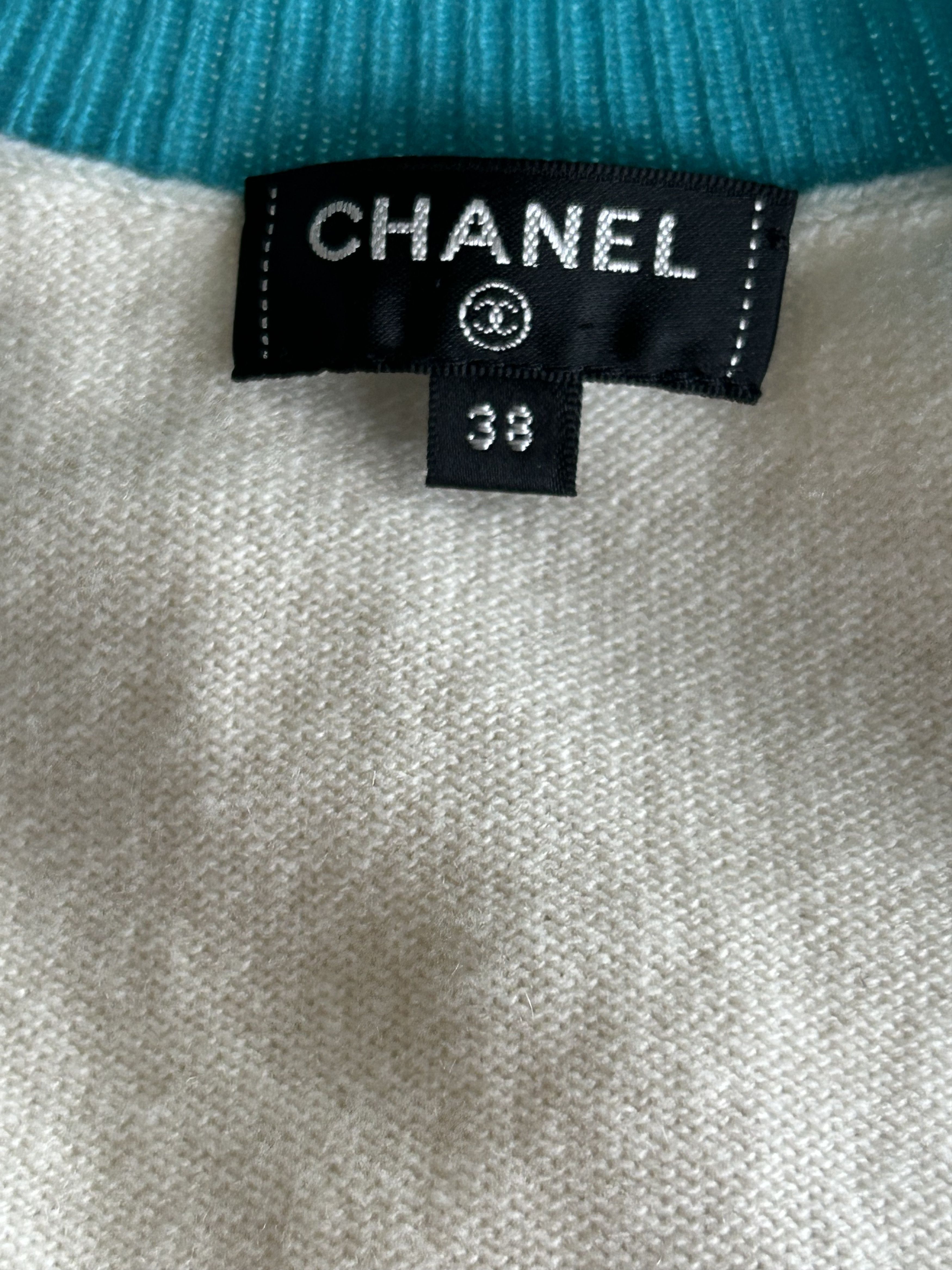 Chanel Chanel White & Turquoise La Pausa Women's Sweater Size M / US 6-8 / IT 42-44 - 3 Thumbnail