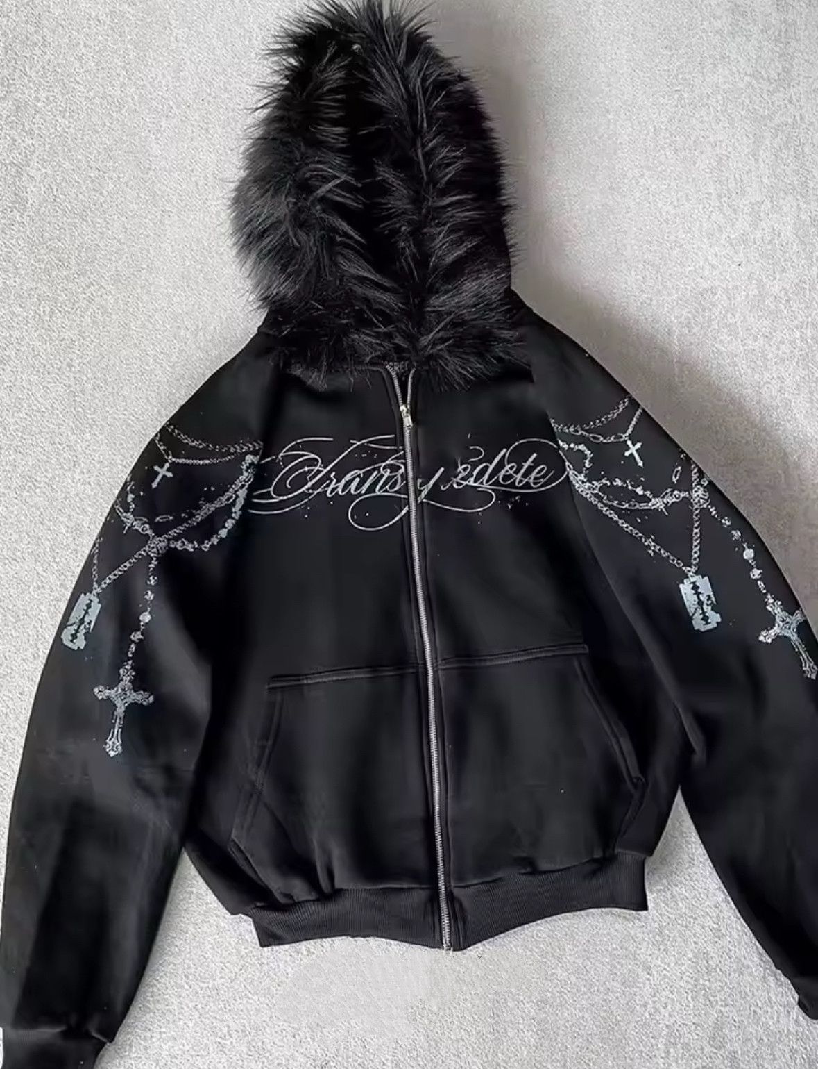 Other Fashion Punk Goth Grunge Removable Fur Hat Graphic Hoodies Size US S / EU 44-46 / 1 - 2 Thumbnail