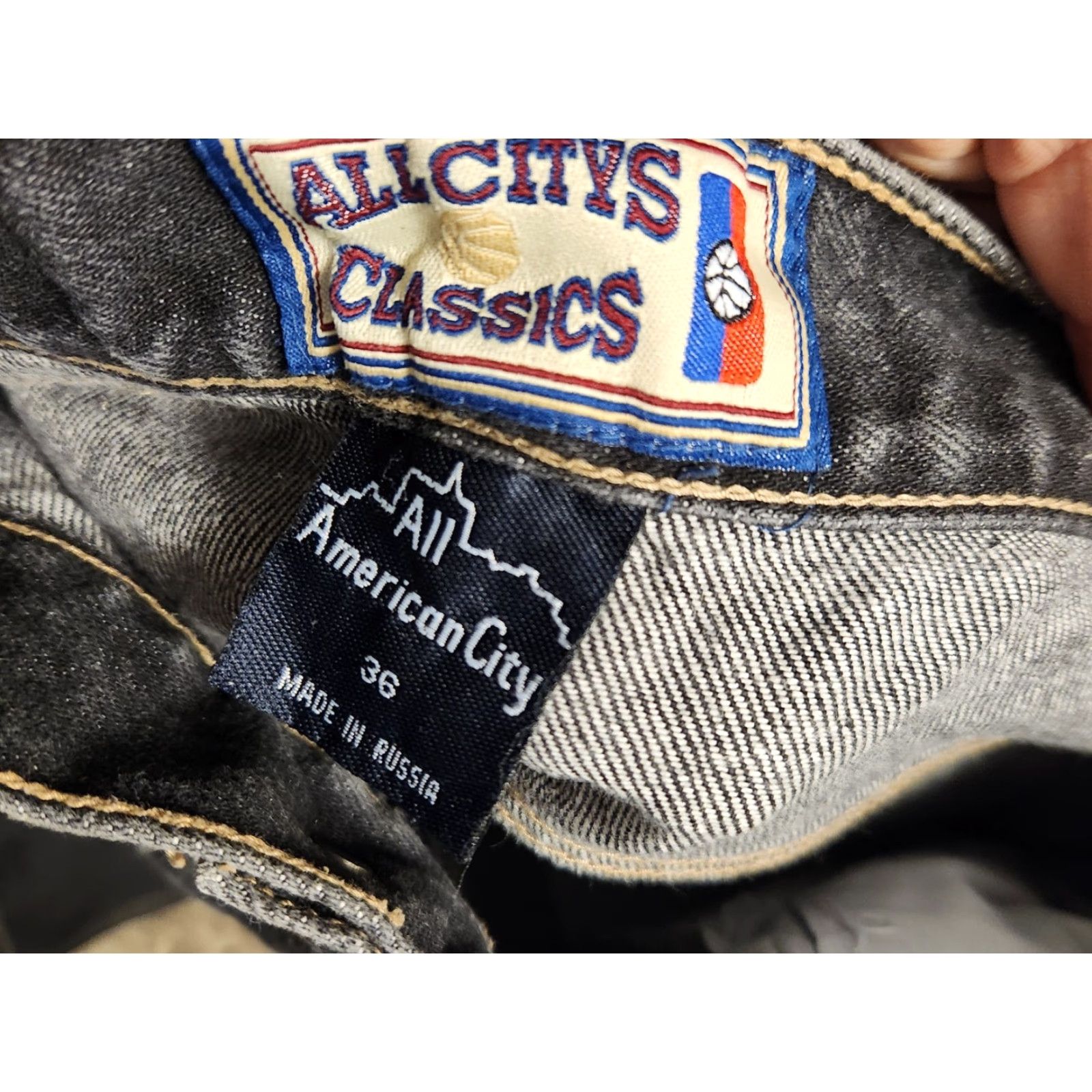 NBA VINTAGE UNK Jeans Regular 36 Mens Denim 5-Pocket Logo Embroidered Baggy Black Cotton Relaxed Straight 90s Y2K Distressed Not Size US 36 / EU 52 - 3 Thumbnail