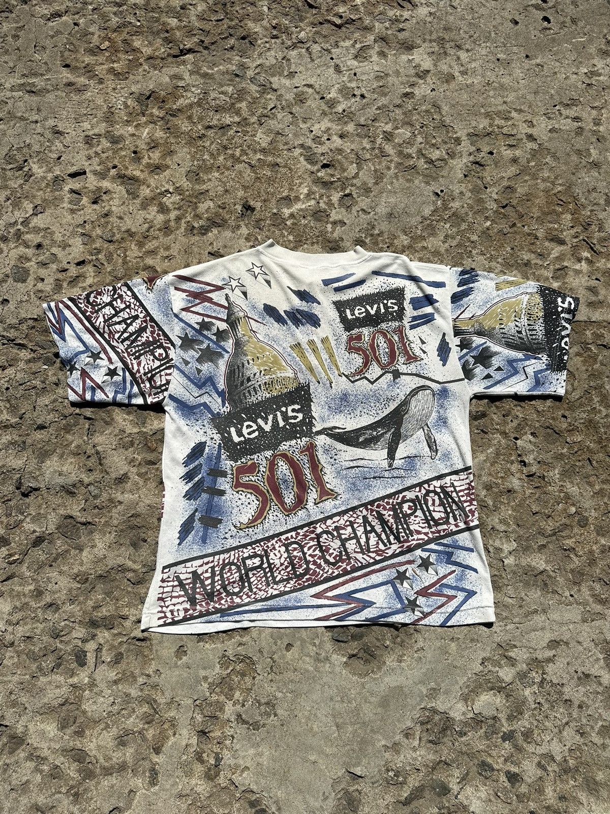 Levi's × Vintage Vintage 90s Levi’s 501 World Champion All Over Print T-Shirt Size US XL / EU 56 / 4 - 7 Thumbnail