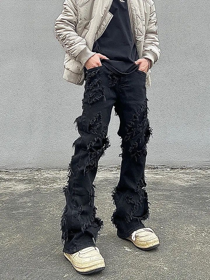 Japanese Brand × Vintage Destroyed Erosion Jeans Men's Ins Fashion Brand ro Pants Size US 28 / EU 44 - 2 Thumbnail