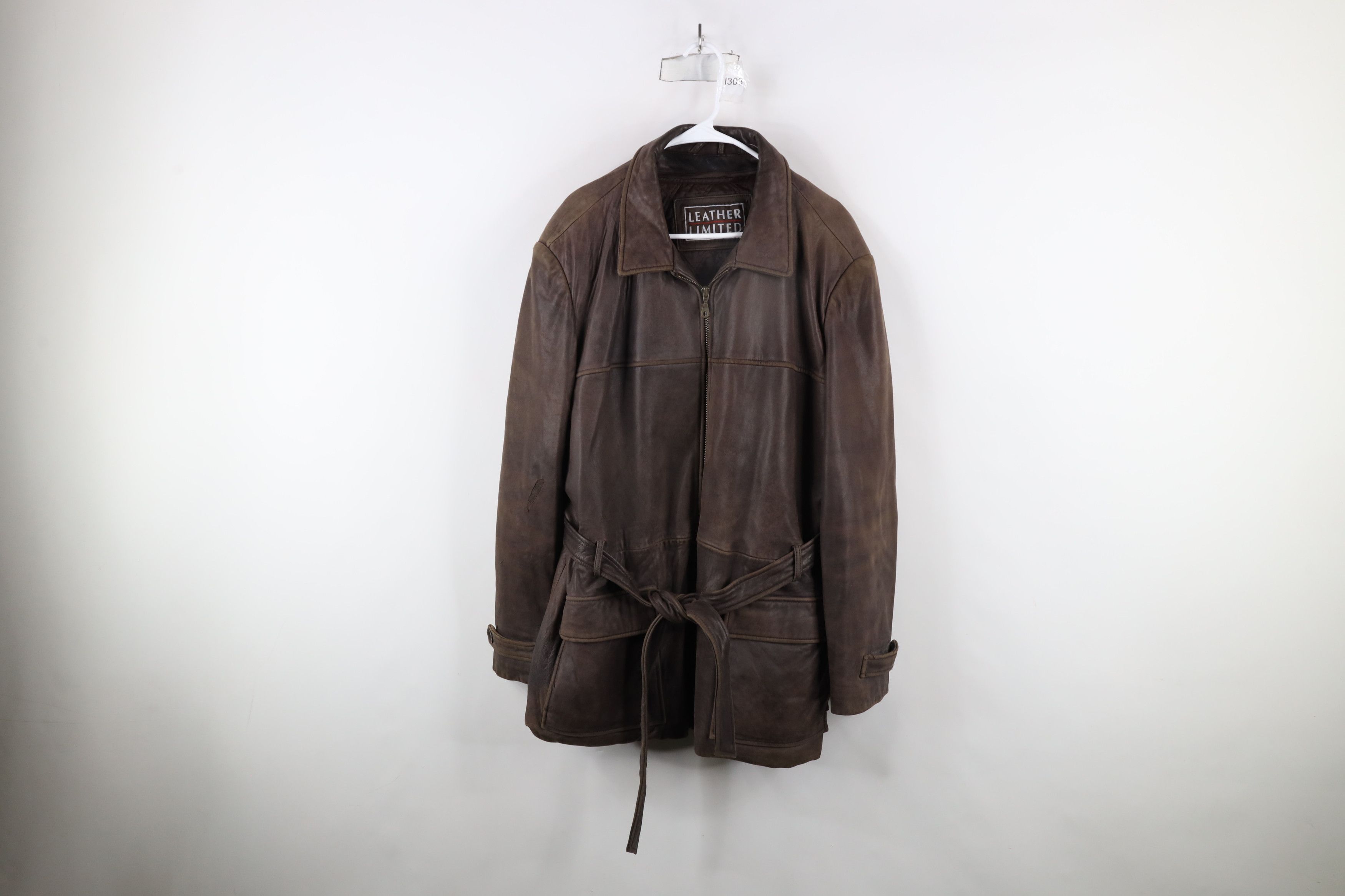 Vintage Vintage 90s Streetwear Belted Leather Motorcycle Jacket Size US XXL / EU 58 / 5 - 1 Thumbnail