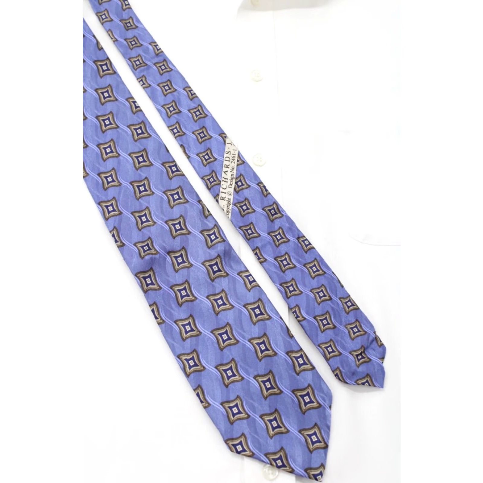 Vintage NWT J Z Richard Necktie 100% Silk Blue Geometric Diamonds Luxury Mens Tie USA Size ONE SIZE - 3 Thumbnail
