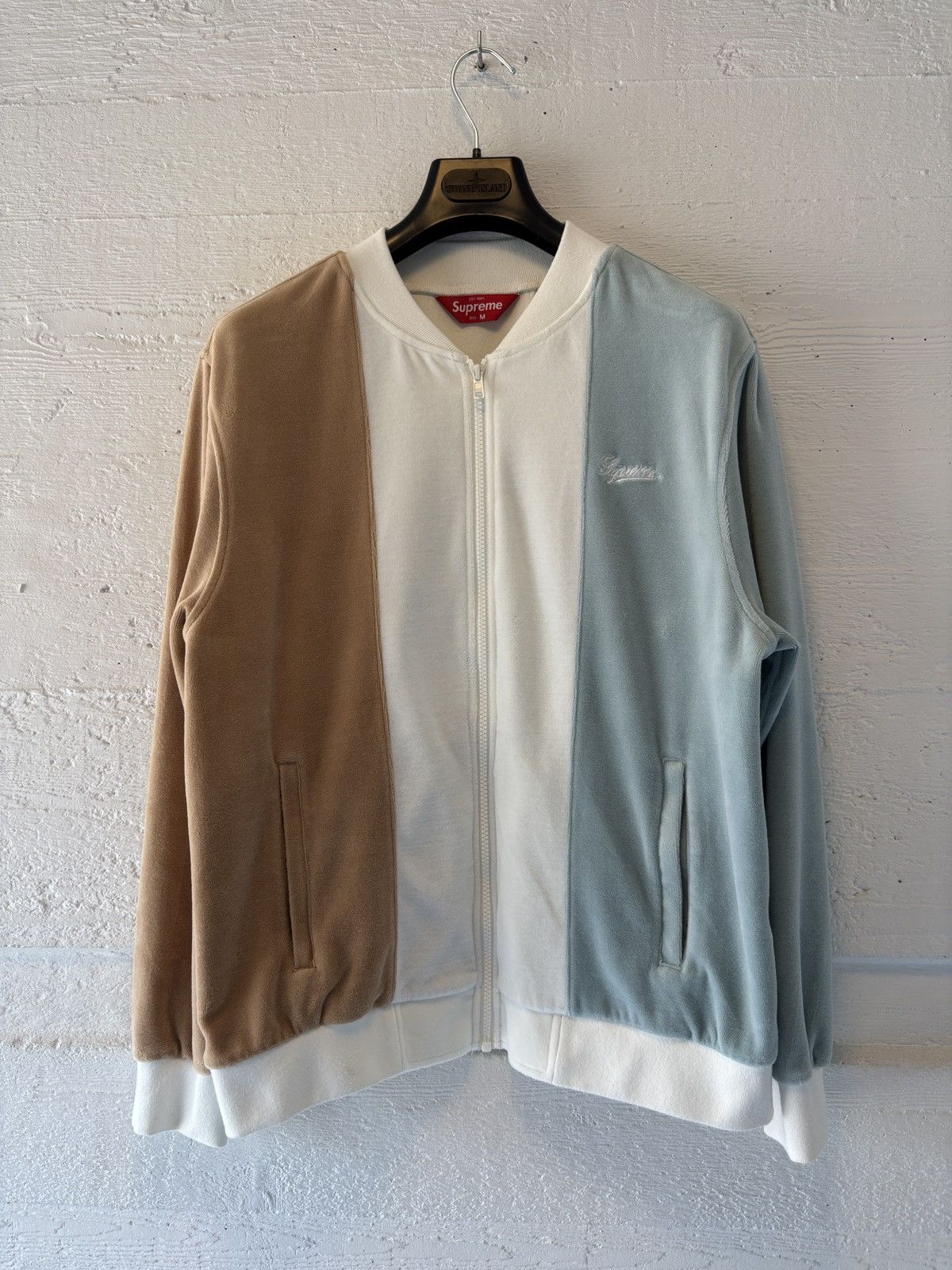 Supreme SS18 Supreme Velour Zip Up Jacket Tan Blue Small 2018 Size US M / EU 48-50 / 2 - 4 Thumbnail