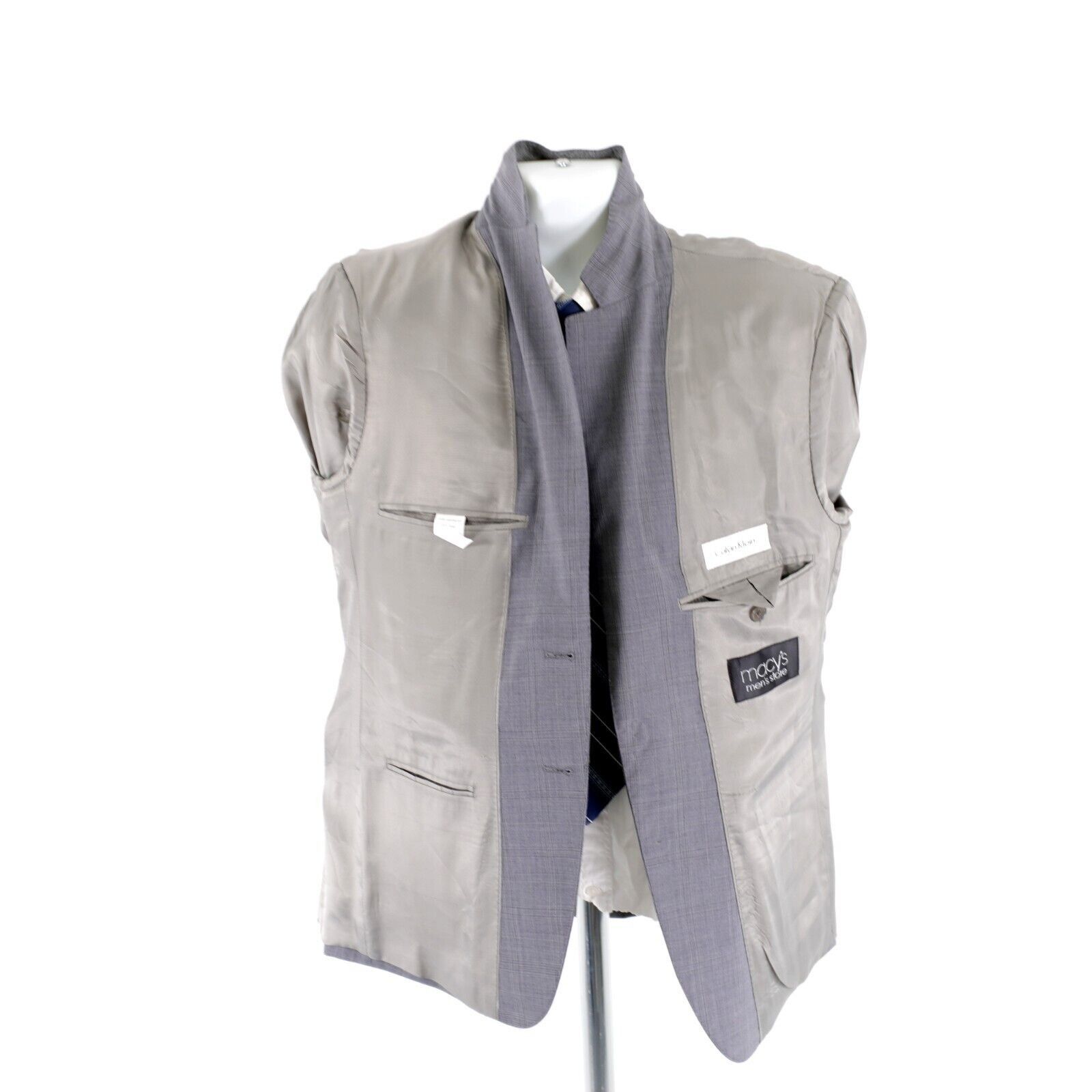 Calvin Klein Calvin Klein Wool Gray Plaid Windowpane 2 Button Blazer 38S Size 38S - 12 Thumbnail