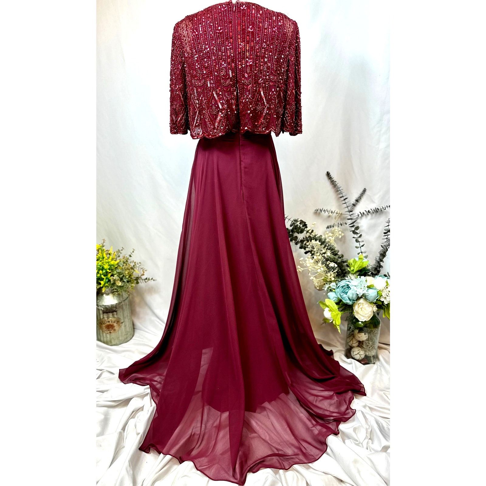 Other Mac Duggal Beaded Overlay A-Line Sequin Gown Aubergine 6 Size M / US 6-8 / IT 42-44 - 16 Thumbnail