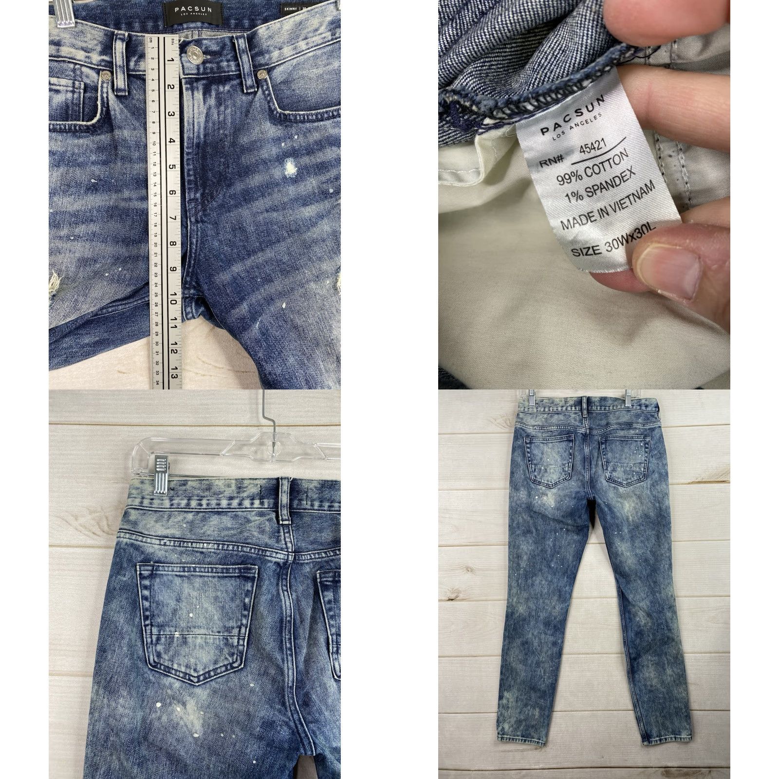 Pacsun Pacsun Jeans Mens 30x30 Skinny Stretch Denim Distressed Paint Holes Acid Wash Size US 30 / EU 46 - 8 Thumbnail