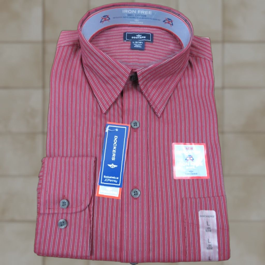 Dockers DOCKERS Button-Up Shirt Dress Shirt L Red Plaid Long Sleeve Cotton Flannel Button-Down Western Outdoor All Seasons Regular Mens Size US L / EU 52-54 / 3 - 1 Thumbnail