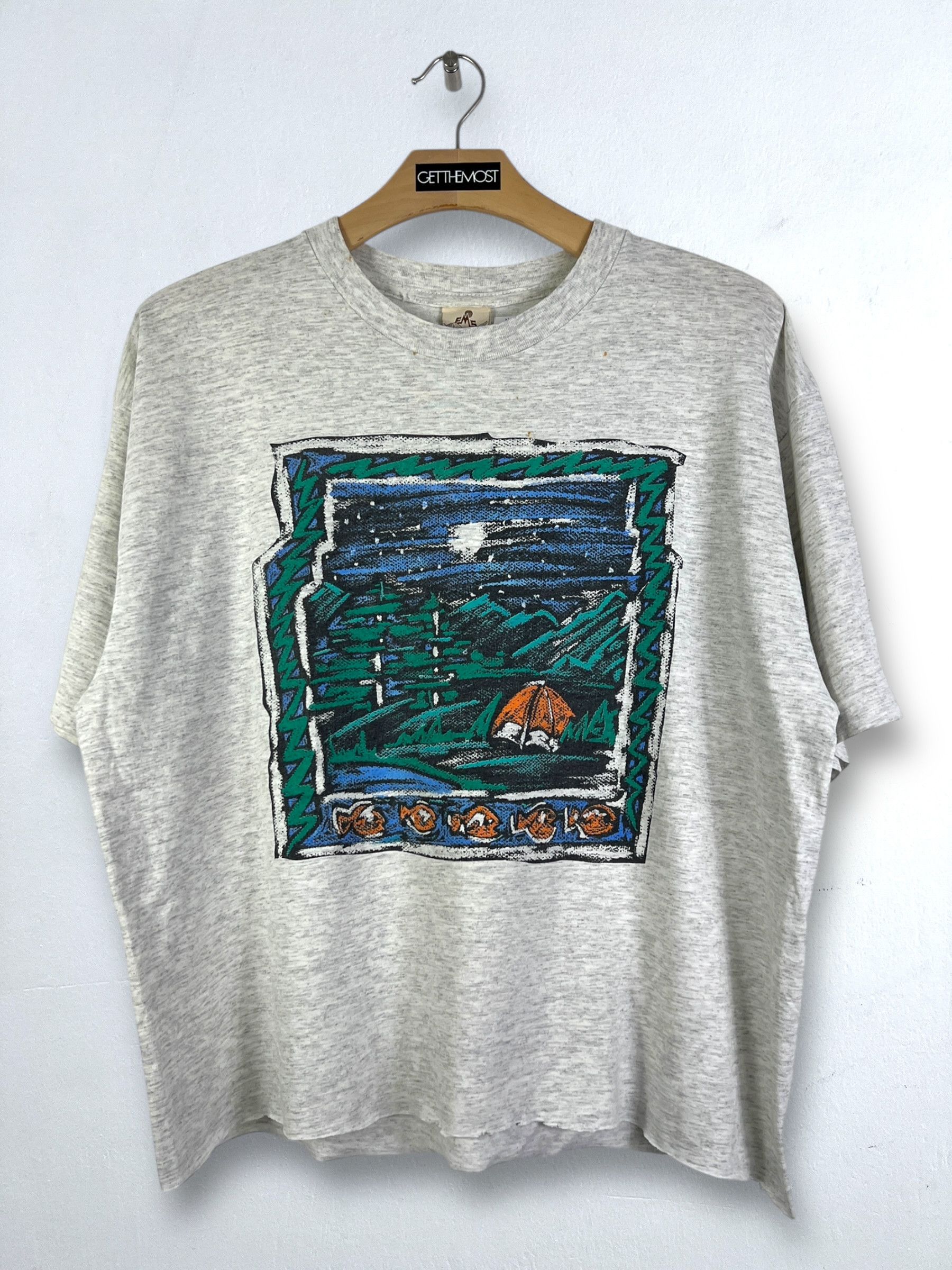 Vintage No.4940 Vintage 90s Camping Trekking Art Graphic Tee (L) Size US L / EU 52-54 / 3 - 1 Thumbnail