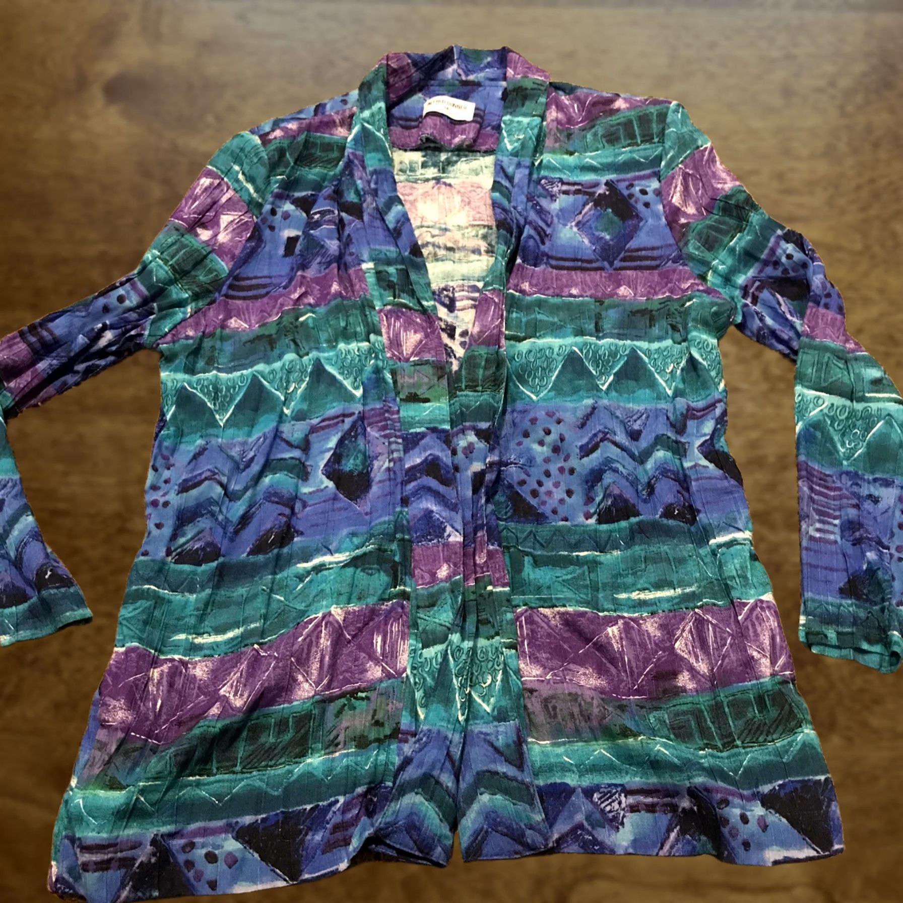 Vintage VINTAGE Alfred Dunner Cardigan Womens 14 Long Sleeve Knit Cotton Blend Geometric Shoulder Pads Blue Green 90s Casual Womens Size XL / US 12-14 / IT 48-50 - 1 Thumbnail