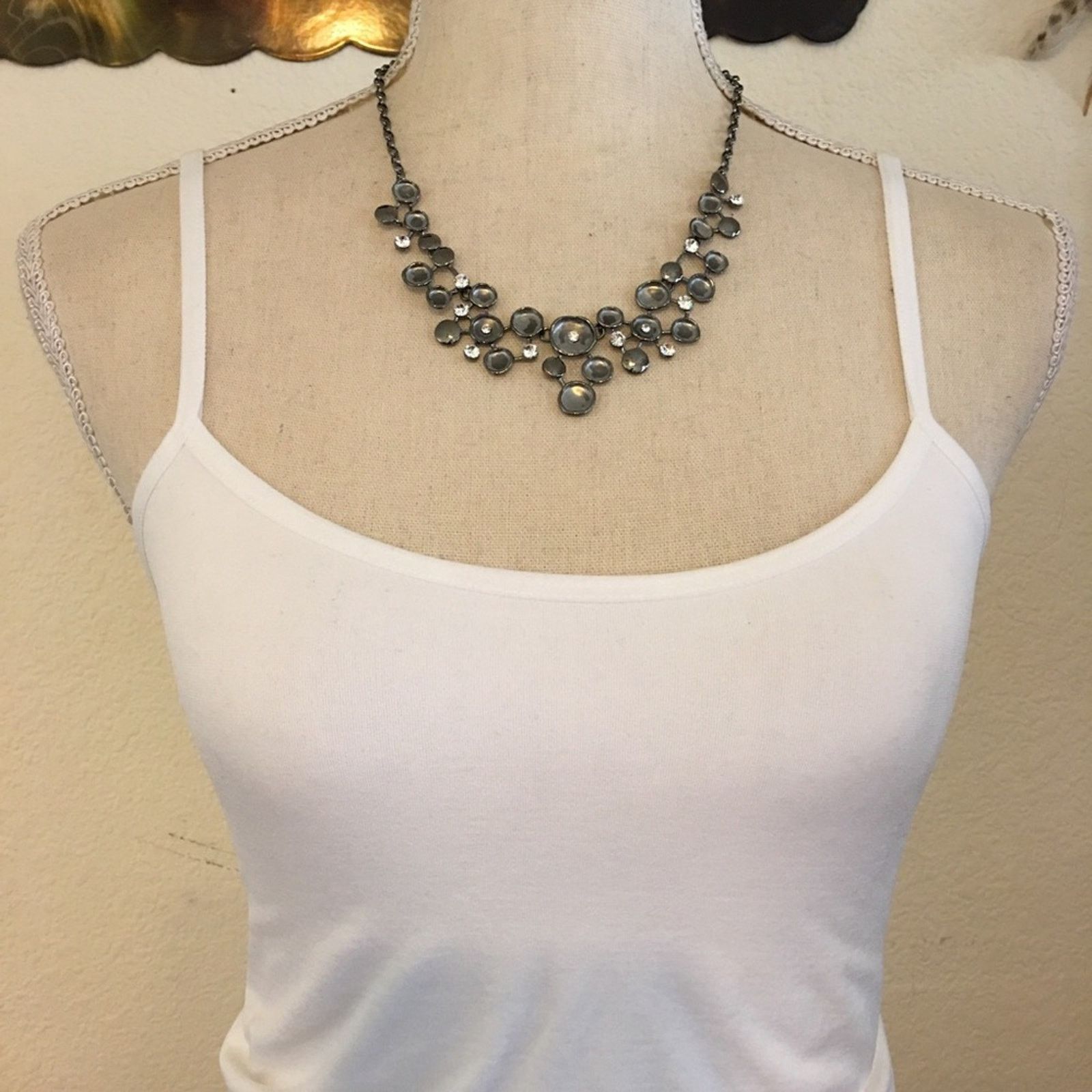 Jewelry Dark chrome chain link rhinestone accent necklace Size ONE SIZE - 3 Thumbnail