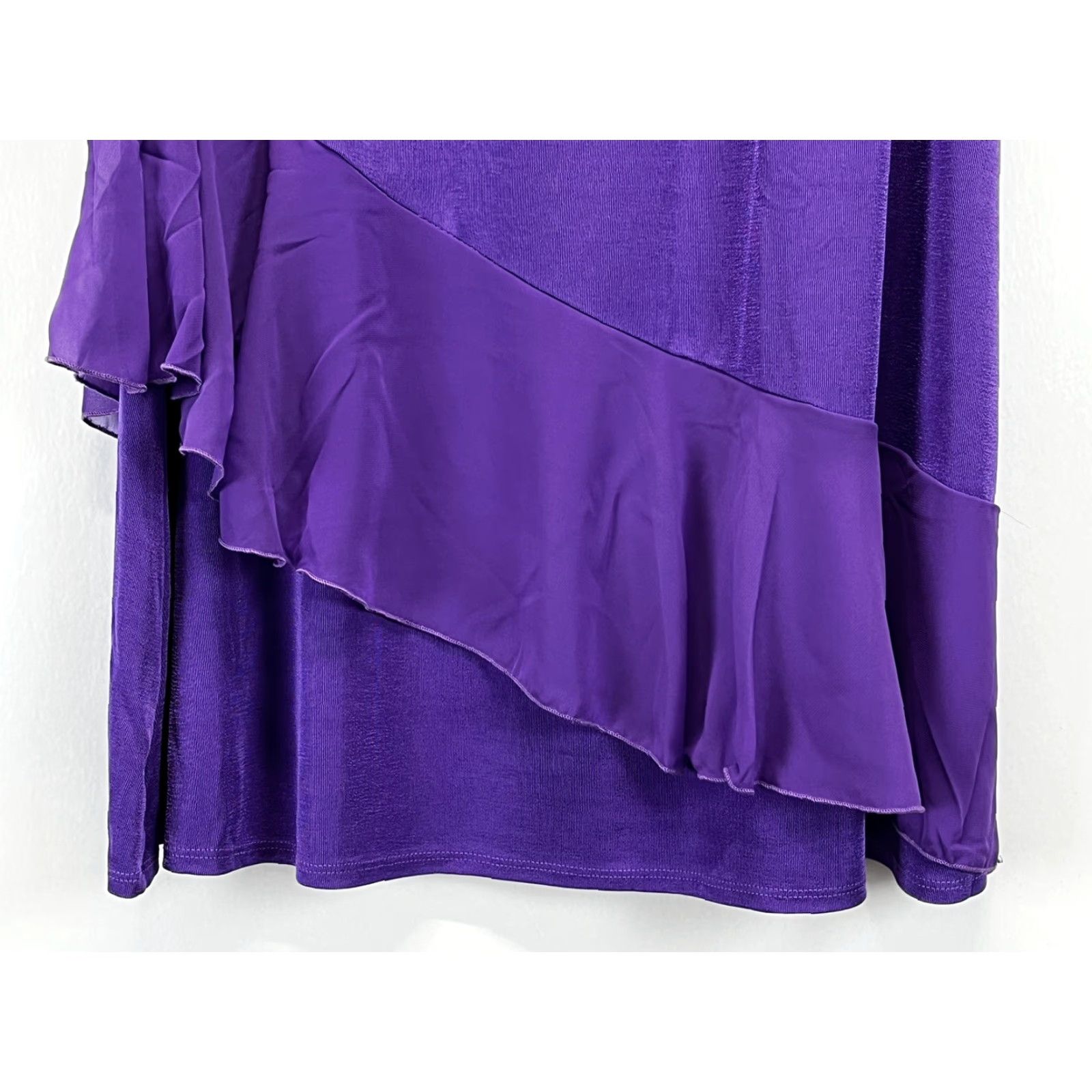 Vintage Slinky Brand Knee Length Skirt Womens 1X Plus Purple Ruffle Comfort Travel Knit Acrylic Acetate Size 40" / US 18 - 3 Thumbnail