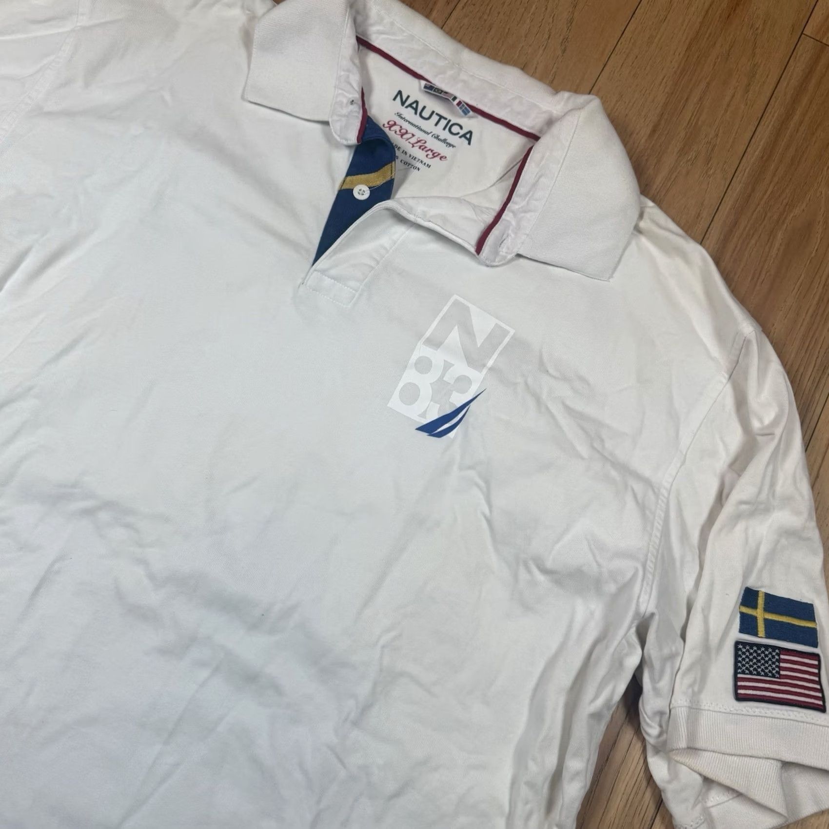 Nautica Nautica Rugby Polo Shirt Mens XXL White Swedish American Flag Patch Polo Mens 2XL White Flag Patch Rugby Shirt Size US XXL / EU 58 / 5 - 2 Thumbnail