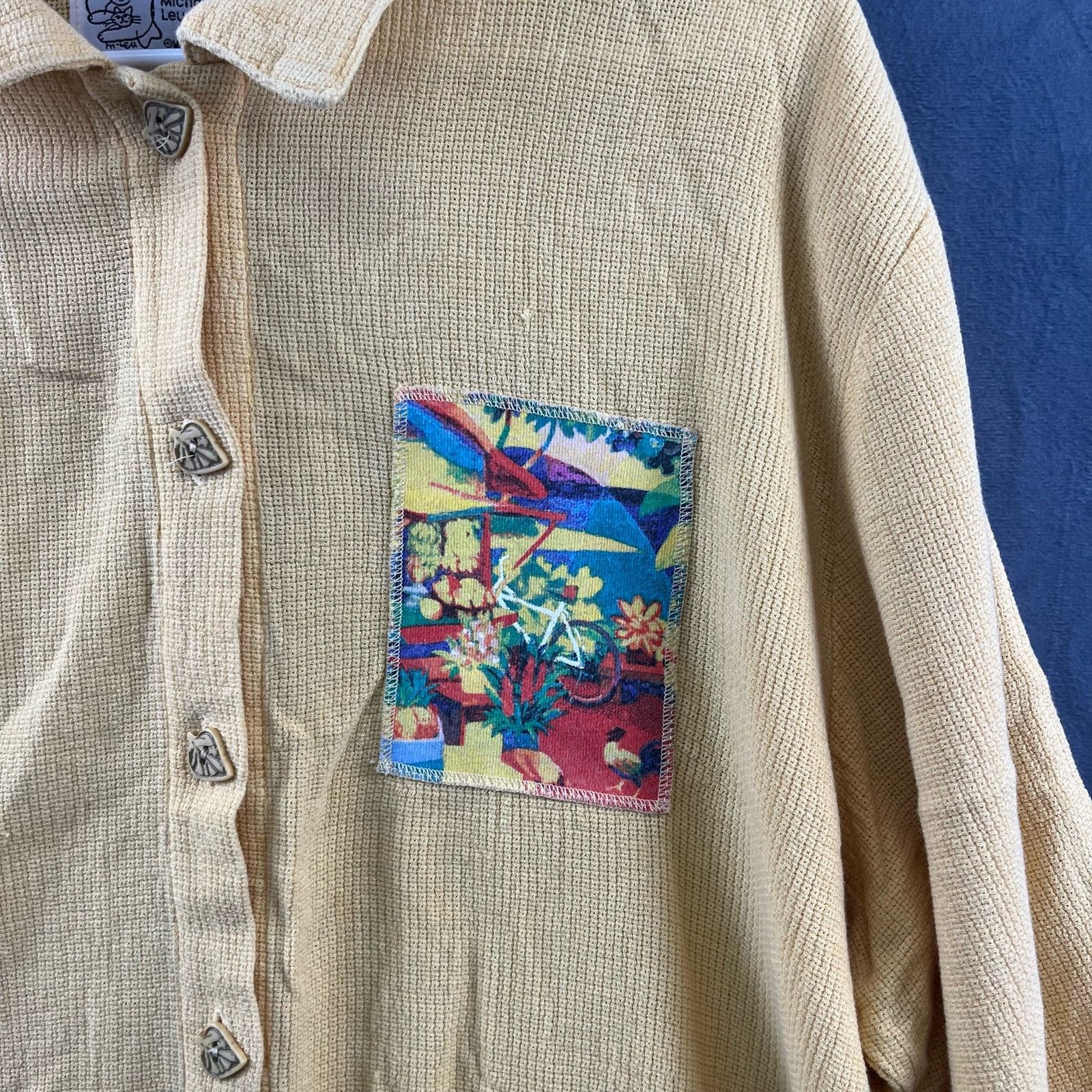 Other Vintage Michael Leu Art Knit Canvas Decorative Leaf Button Size L / US 10 / IT 46 - 9 Thumbnail