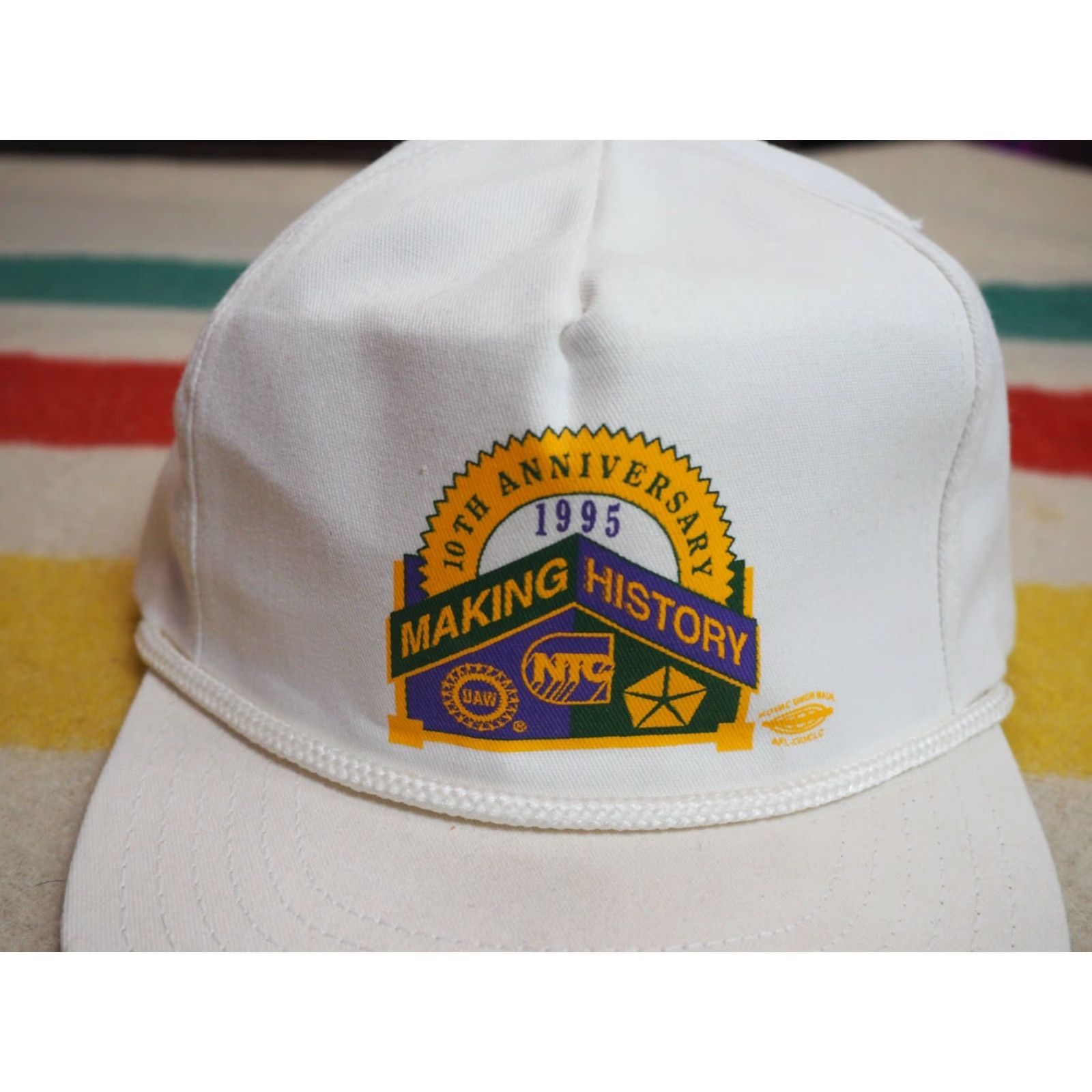 Vintage VINTAGE UAW Chrysler Cars Auto Workers USA Made White Hat Cap OSFM EUC Size ONE SIZE - 3 Thumbnail