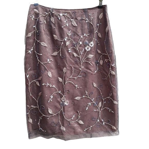 Vintage Vtg Rickie Freeman Skirt Formal Overlay Floral Beaded Embroi Size 28" / US 6 / IT 42 - 6 Thumbnail