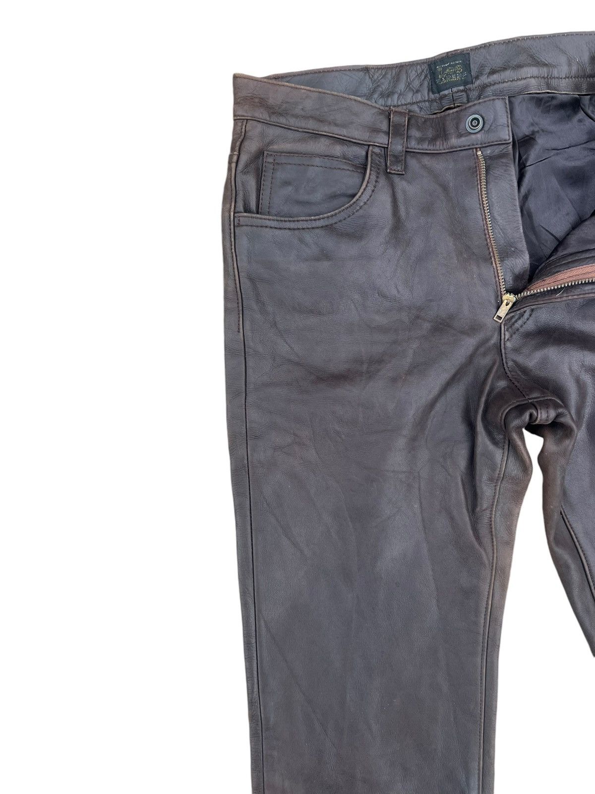Genuine Leather Vintage Union Made Lee Riders Patina Cowhide Leather Jeans Size US 30 / EU 46 - 9 Thumbnail