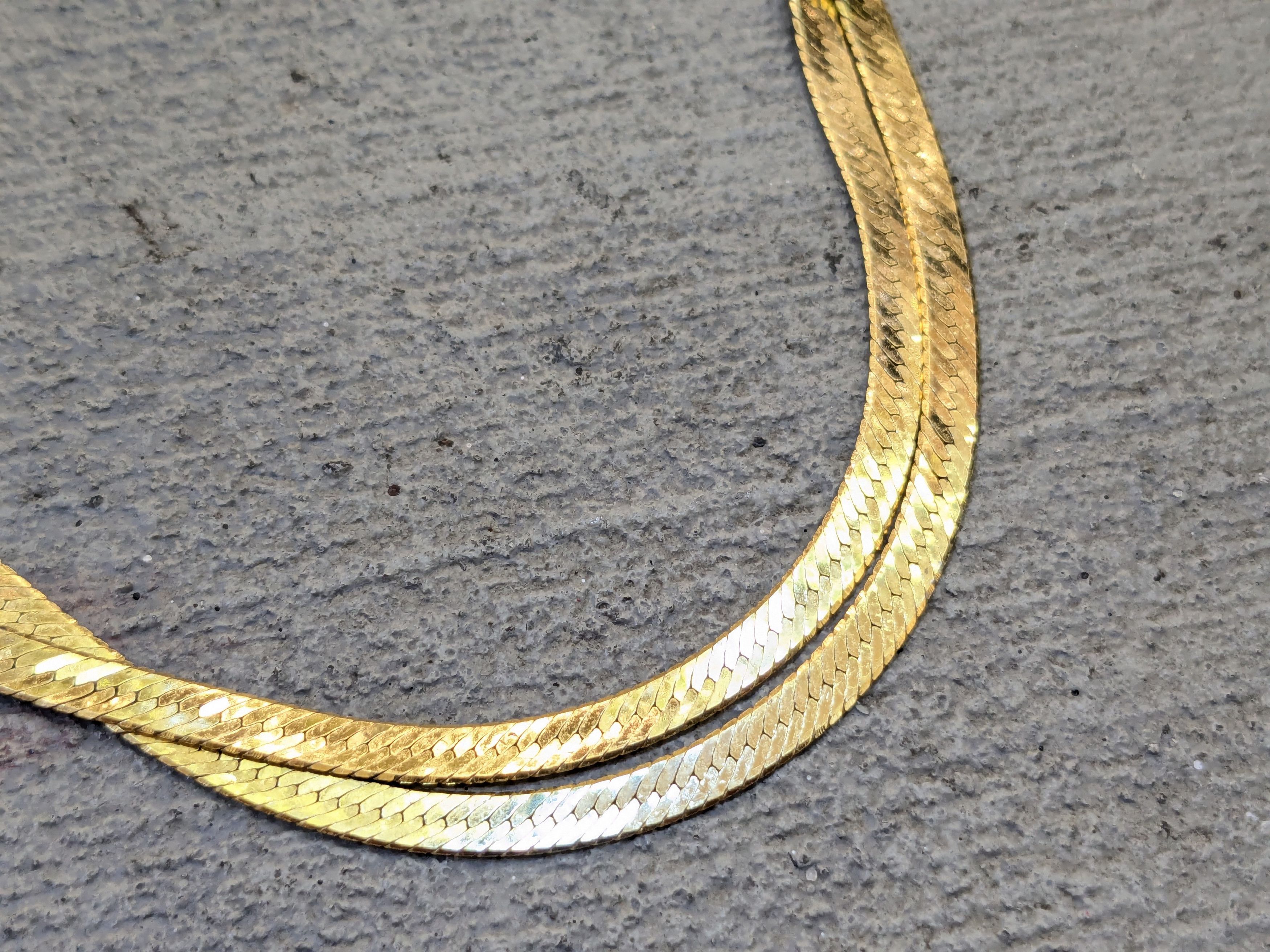Sterling Silver Vintage Sterling Silver Necklace Herringbone Vermeil 24" Size ONE SIZE - 2 Thumbnail