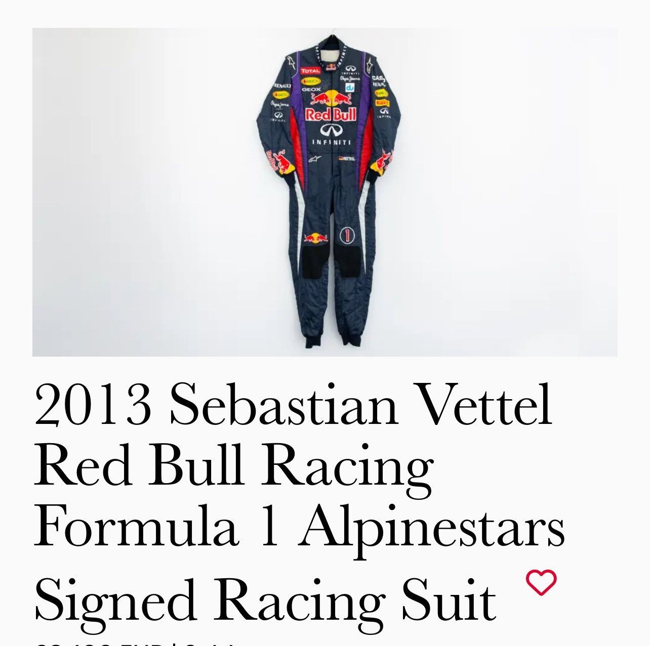 Formula 1 🔥HALL OF FAME LEGENDARY F1 2013 SEBASTIAN VETTEL SIGNED SUIT Size US 34 / EU 50 - 2 Thumbnail