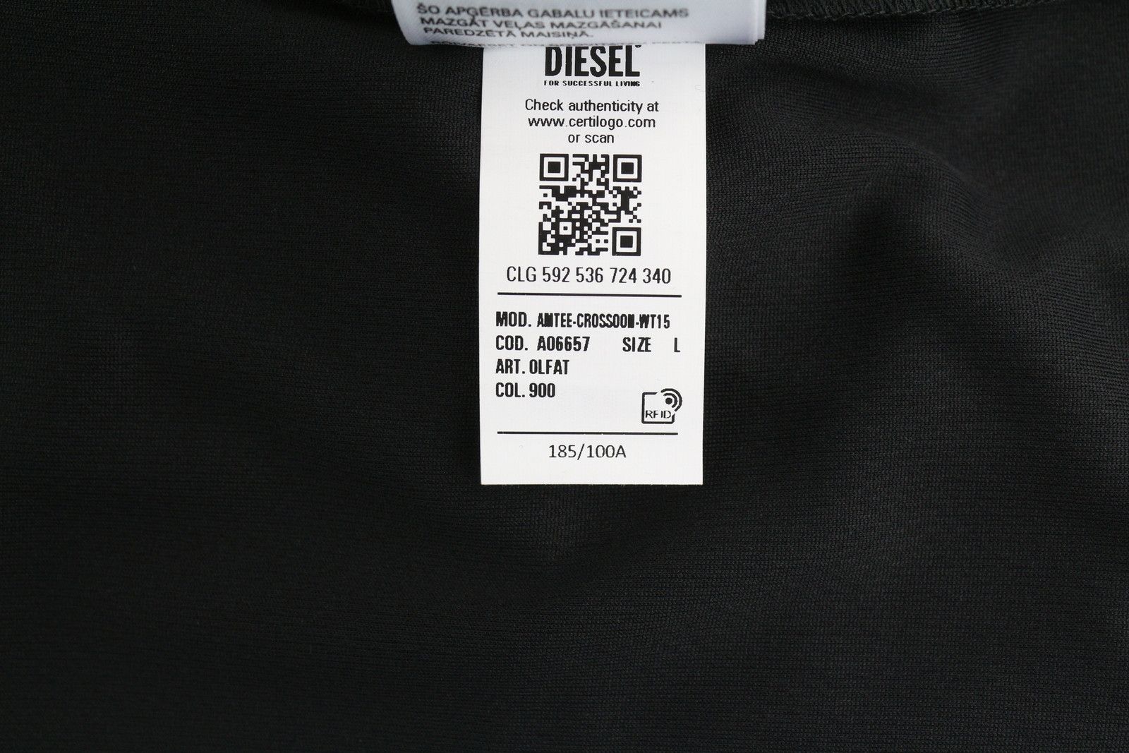 Diesel AMTEE-CROSSOON-WT15 L Black 55DSL Jersey T-Shirt 84117 Size US L / EU 52-54 / 3 - 10 Thumbnail