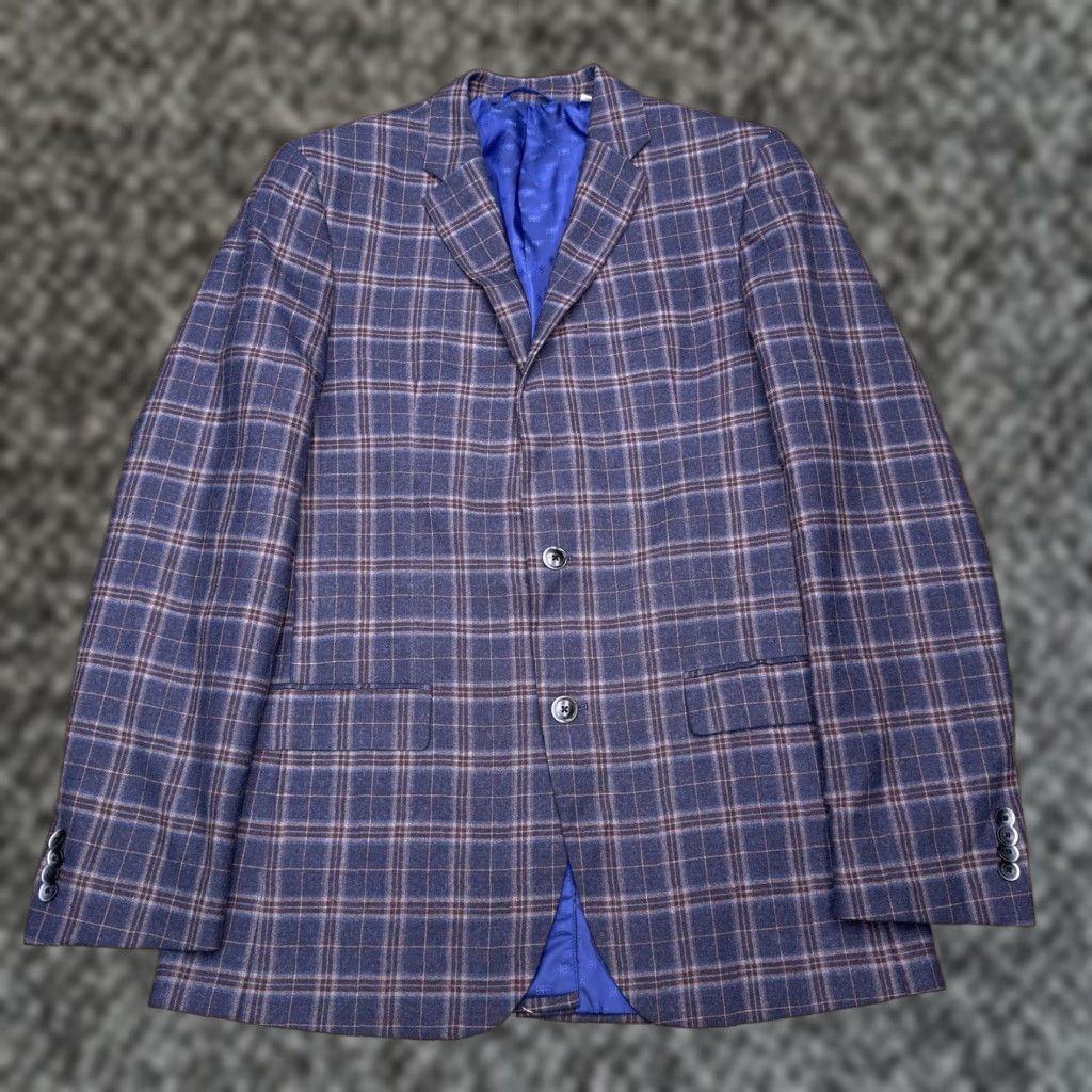 Ben Sherman Ben Sherman Sport Coat Blazer 40 Long Blue Plaid Wool Blend Mens Regular Jacket Single-Breasted Notch Lapel 1-Button Preppy Size 40R - 1 Thumbnail