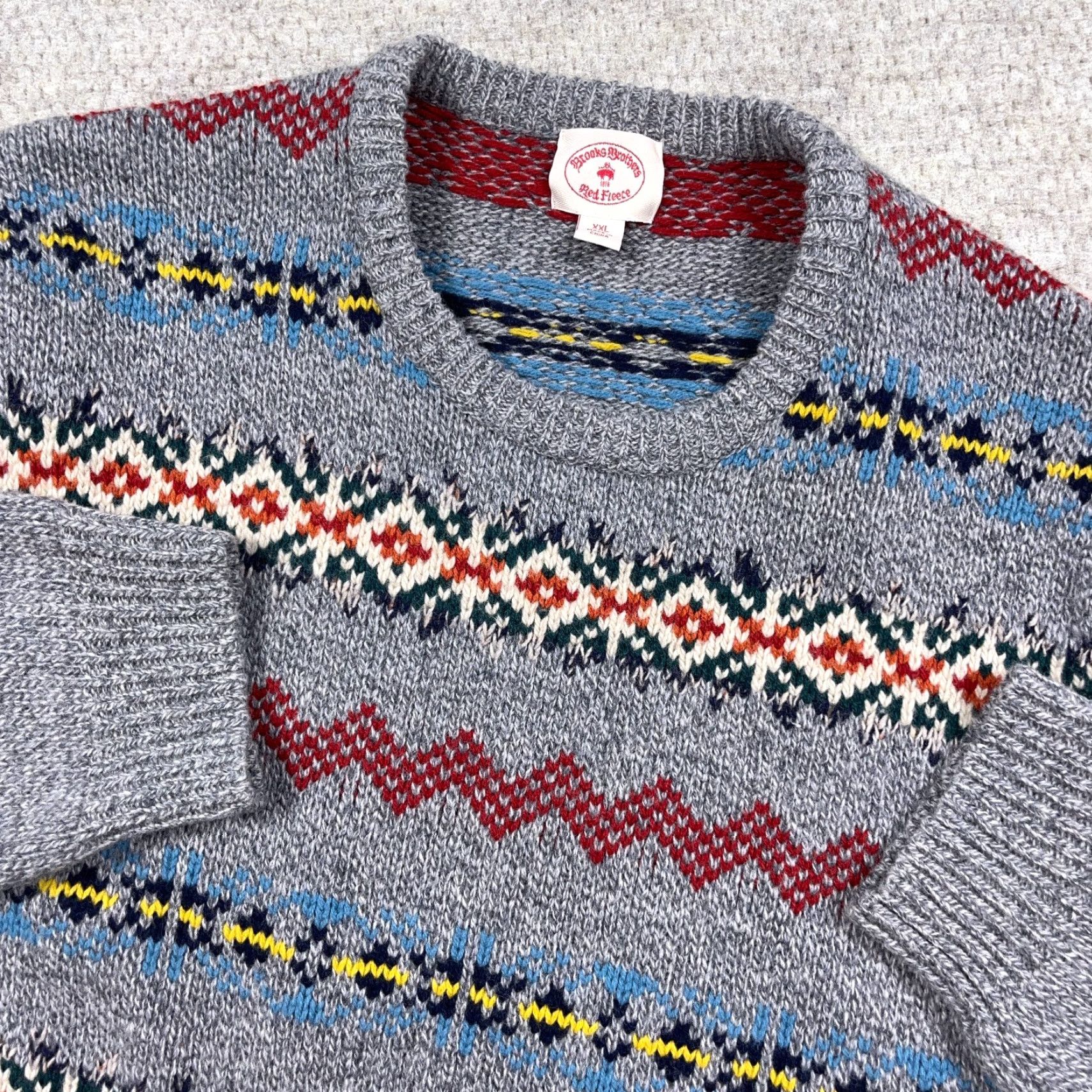 Brooks Brothers Brooks Brothers Sweater Men 2XL Gray Wool Blend Fair Isle Logo Pullover Cardigan Knit Crew Neck Casual Size US XXL / EU 58 / 5 - 2 Thumbnail