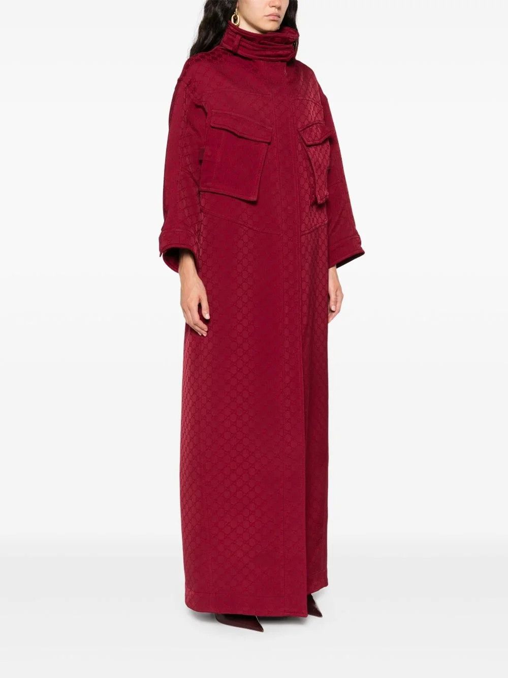 Gucci o1B3y1r0526 GG Fabric Jacquard Coat in Bordeaux Red Size M / US 6-8 / IT 42-44 - 3 Thumbnail