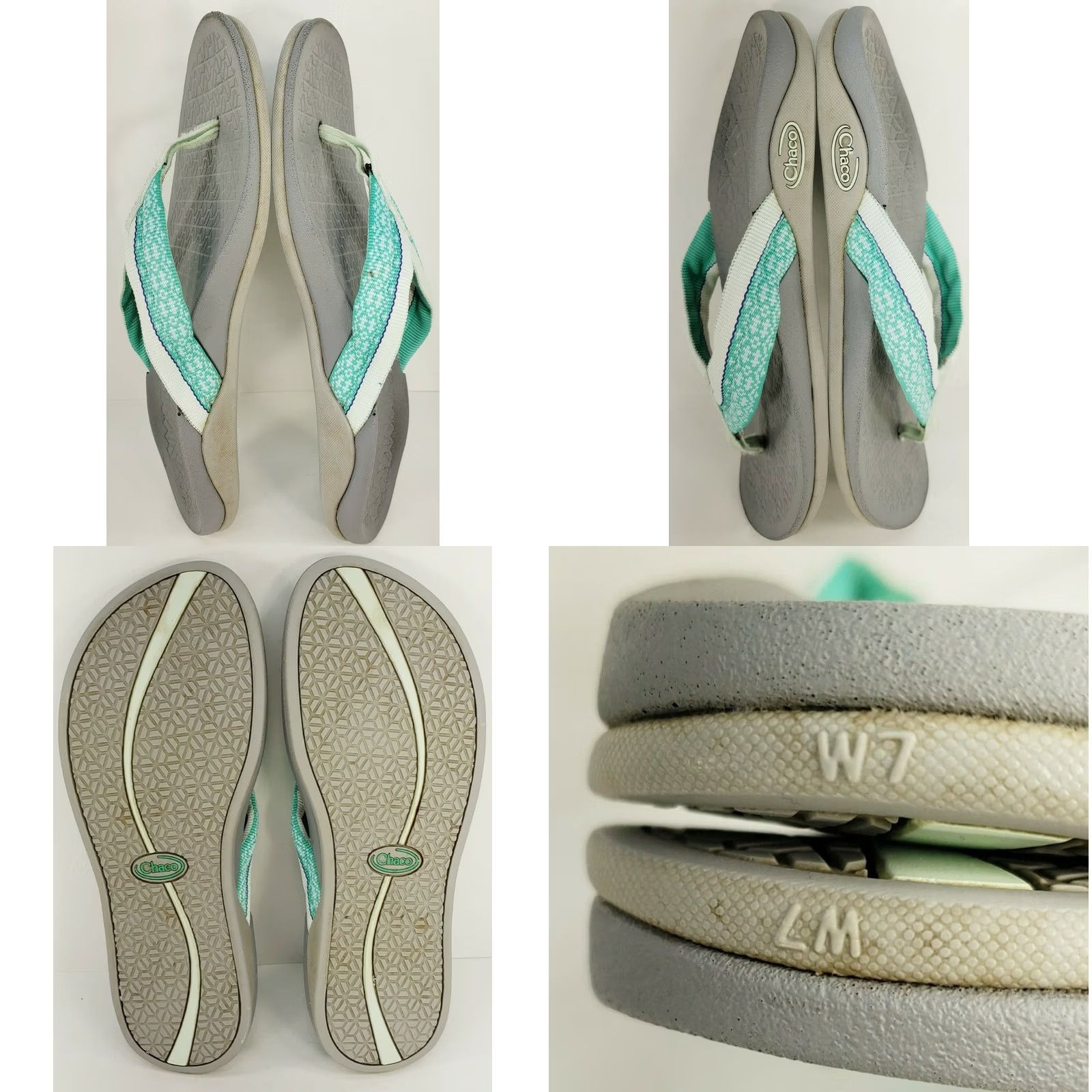 Chaco Chaco Women's Flip Flop Thong Sandal Size 7 Mint Green White Straps Gray Footbed Size US 7 / IT 37 - 8 Thumbnail