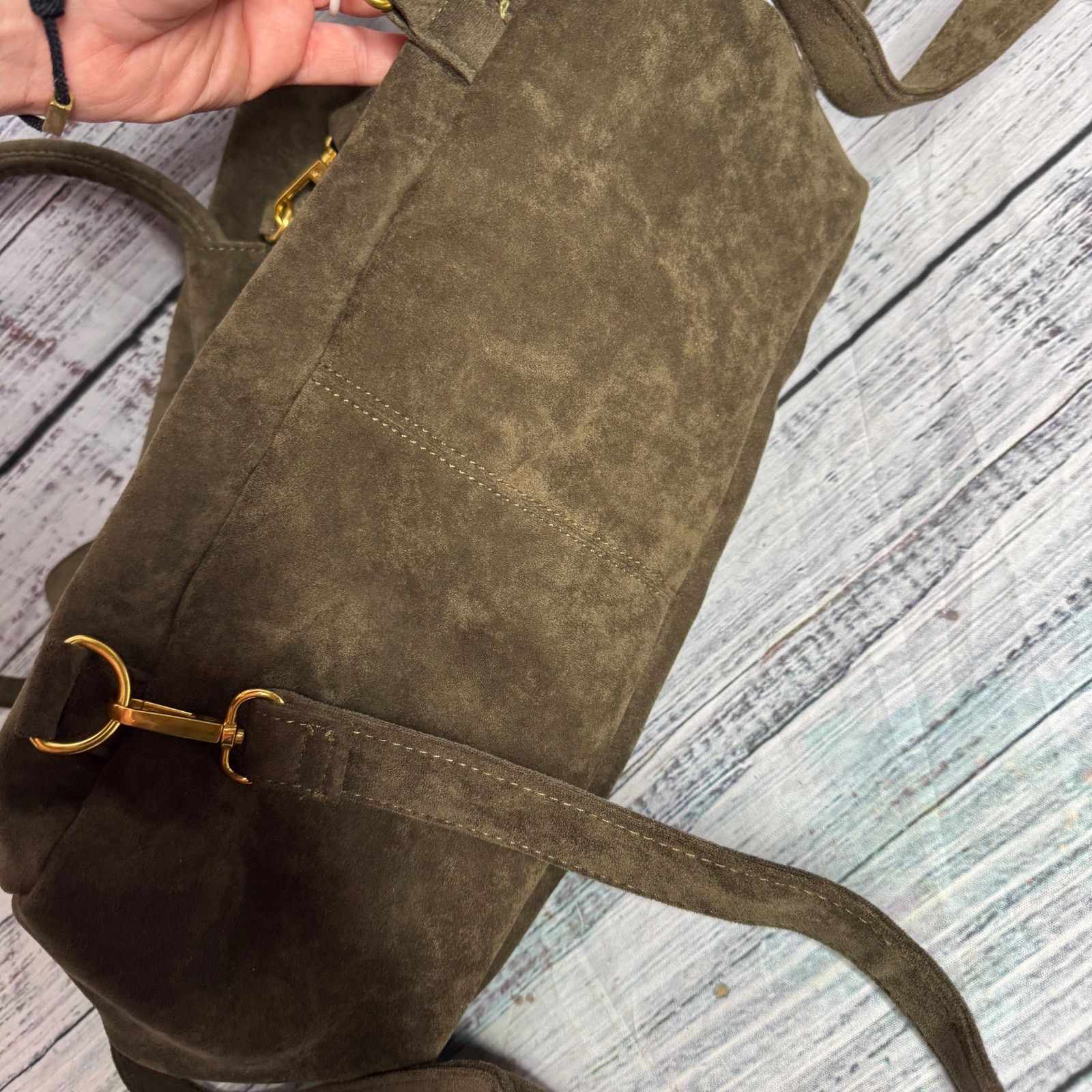 Anthropologie Anthropologie Olive Green Vegan Suede Backpack Size ONE SIZE - 3 Thumbnail