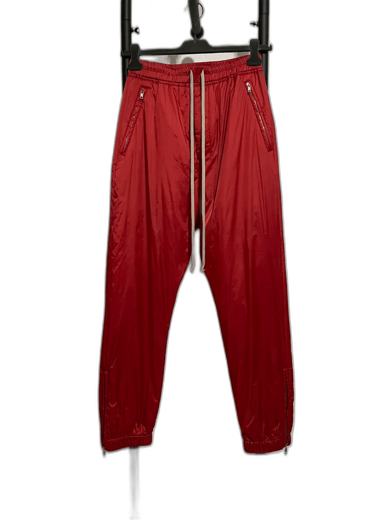 red rick owens jogger pants with zippers