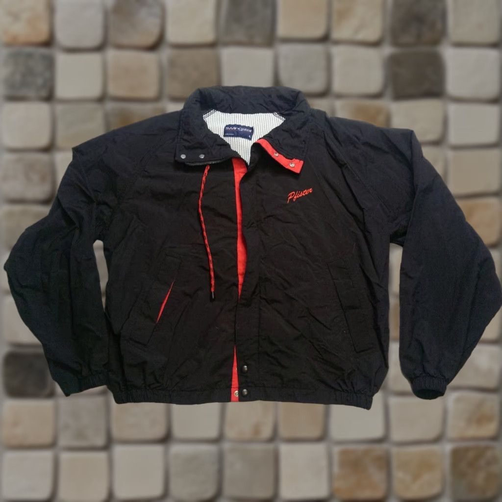 Vintage Swingster Jacket Mens L Black Red Trim Detail Full Zip Snaps Vintage 90’s USA Windbreaker Shirt? Size US L / EU 52-54 / 3 - 1 Thumbnail