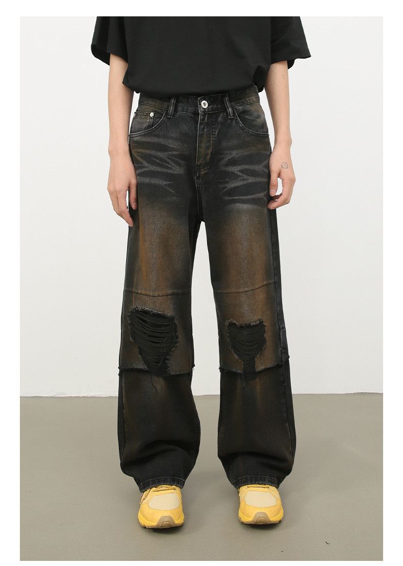 Japanese Brand × Vintage High street black American patchwork straight ripped jeans Size US 32 / EU 48 - 1 Thumbnail