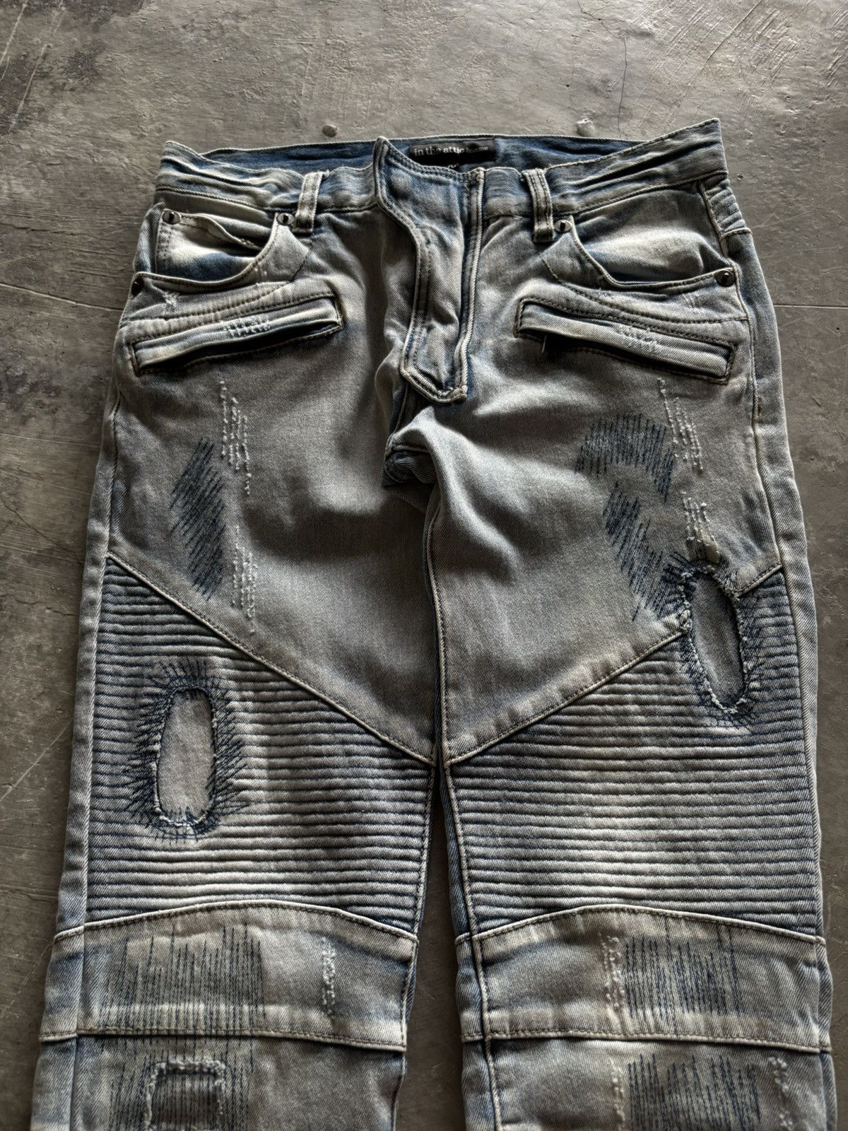 Hysteric Glamour IN THE ATTIC biker pant denim sashiko japanese balmain style Size US 29 - 2 Thumbnail